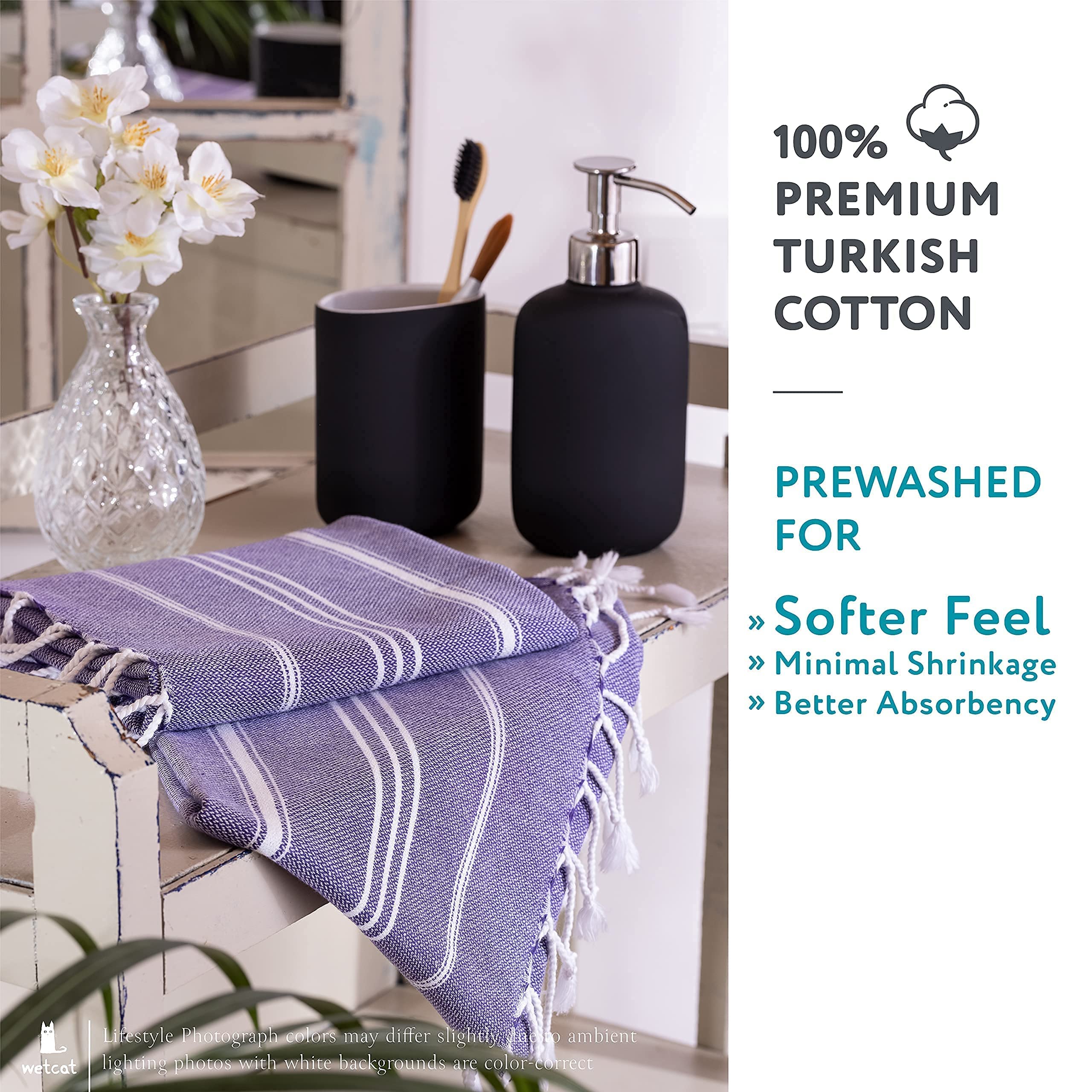 Premium WETCAT Turkish Cotton Bath Towel & Hand Towel Set - 100% Prewashed Soft Dark Purple Bath & Kitchen Towels for Spa, Home Decor & Luxury Bathing Experience