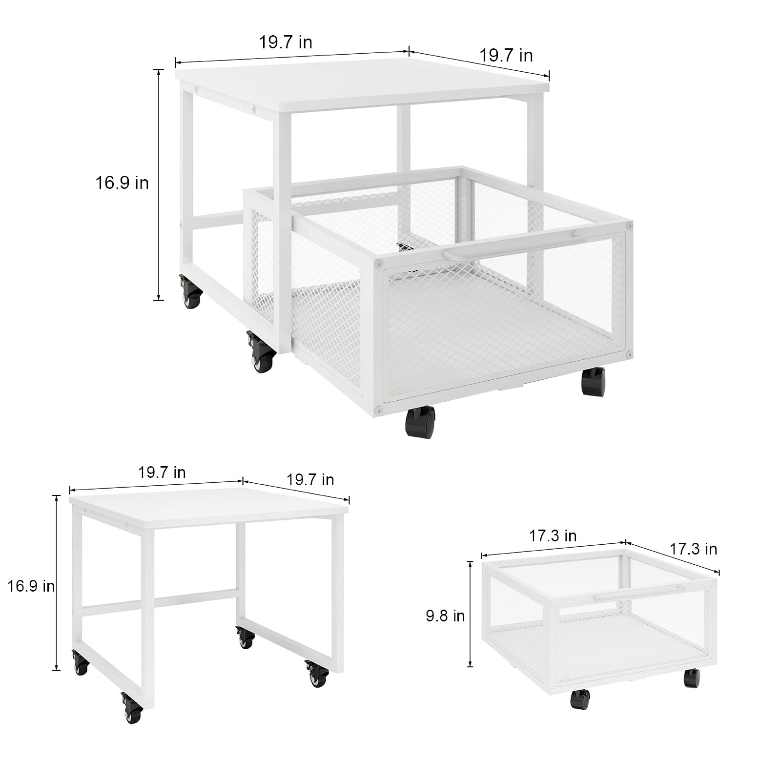 PUNCIA 19.7x19.7 Inch Rolling Fridge Stand with Storage Drawer - Mobile Beverage Cart for Compact Refrigerator, Mini Fridge Organizer - Perfect for Coffee Bars, Dorm Rooms, Home Office & Small Kitchen Spaces