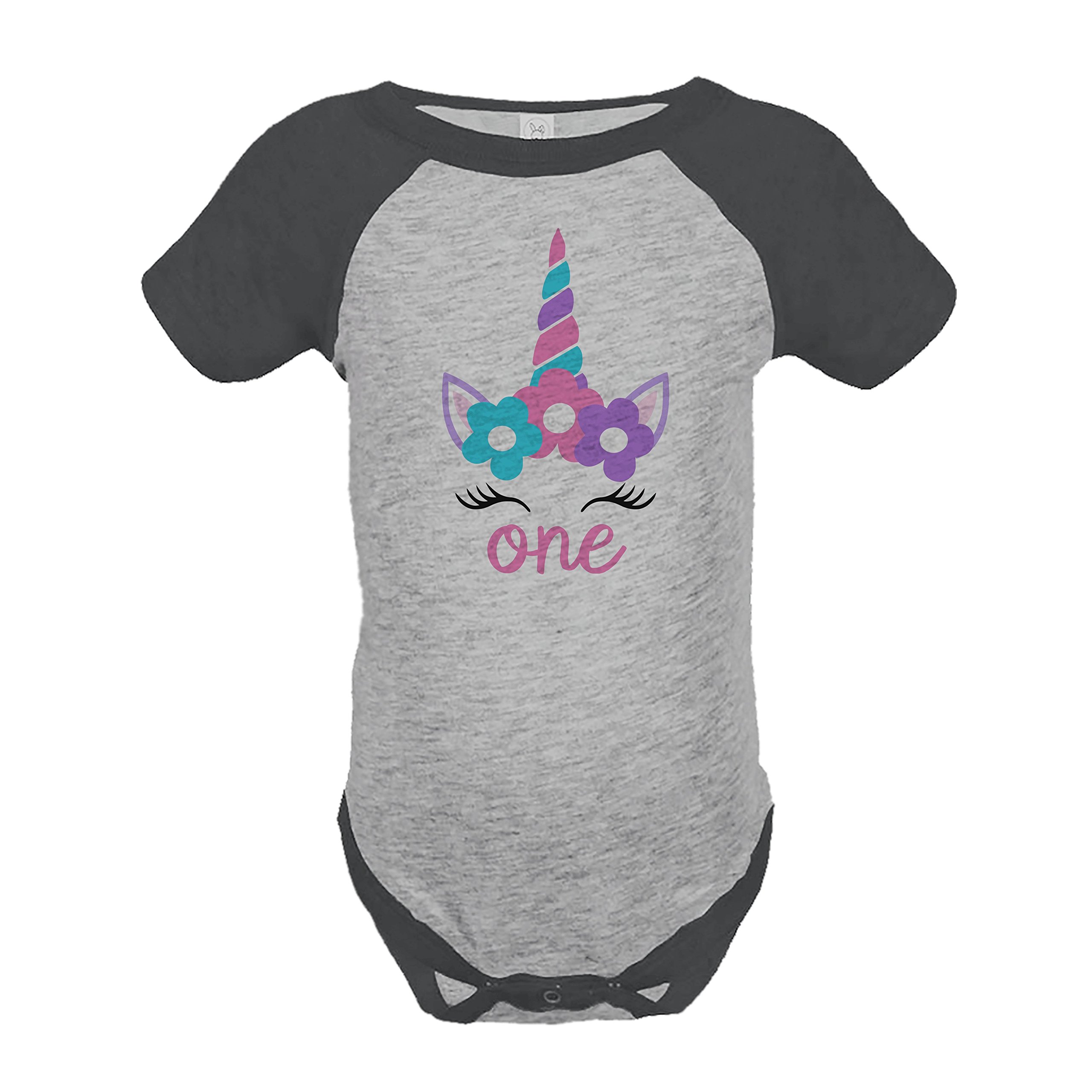 7 ate 9 Apparel Kids First Birthday Unicorn Onesie - Soft Grey Baby Bodysuit for Birthday Photoshoot & Special Occasions