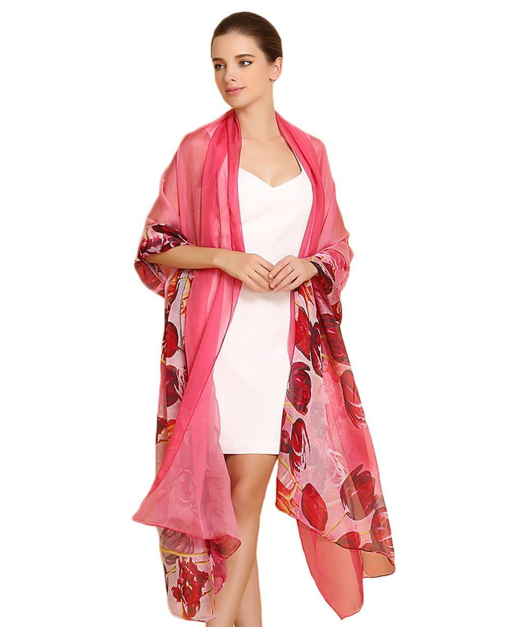 Women's Pure Silk Scarf - Floral Print Oversized Shawl Wrap for Beach, Travel & Evening Wear | Soft Luxury Silk Fashion Accessory