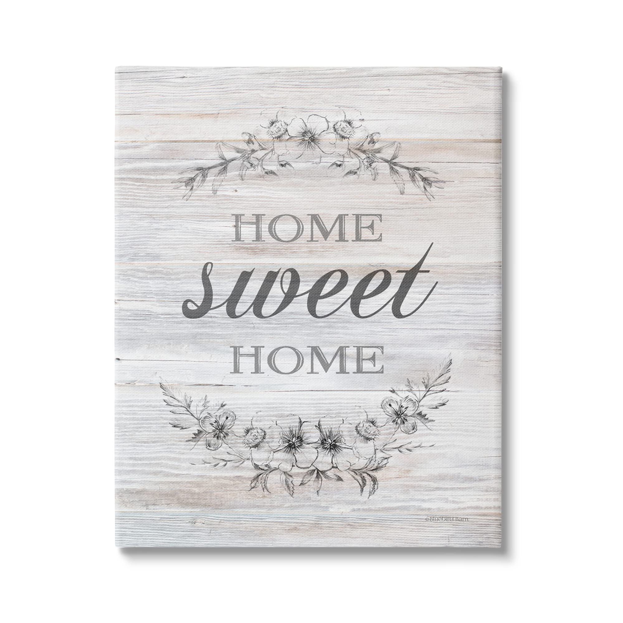 Stupell Industries Home Sweet Home Floral Stencil Ornament Rustic Wall Sign - Bluebird Barn Design | Perfect for Farmhouse Decor, Living Room & Entryway Wall Art