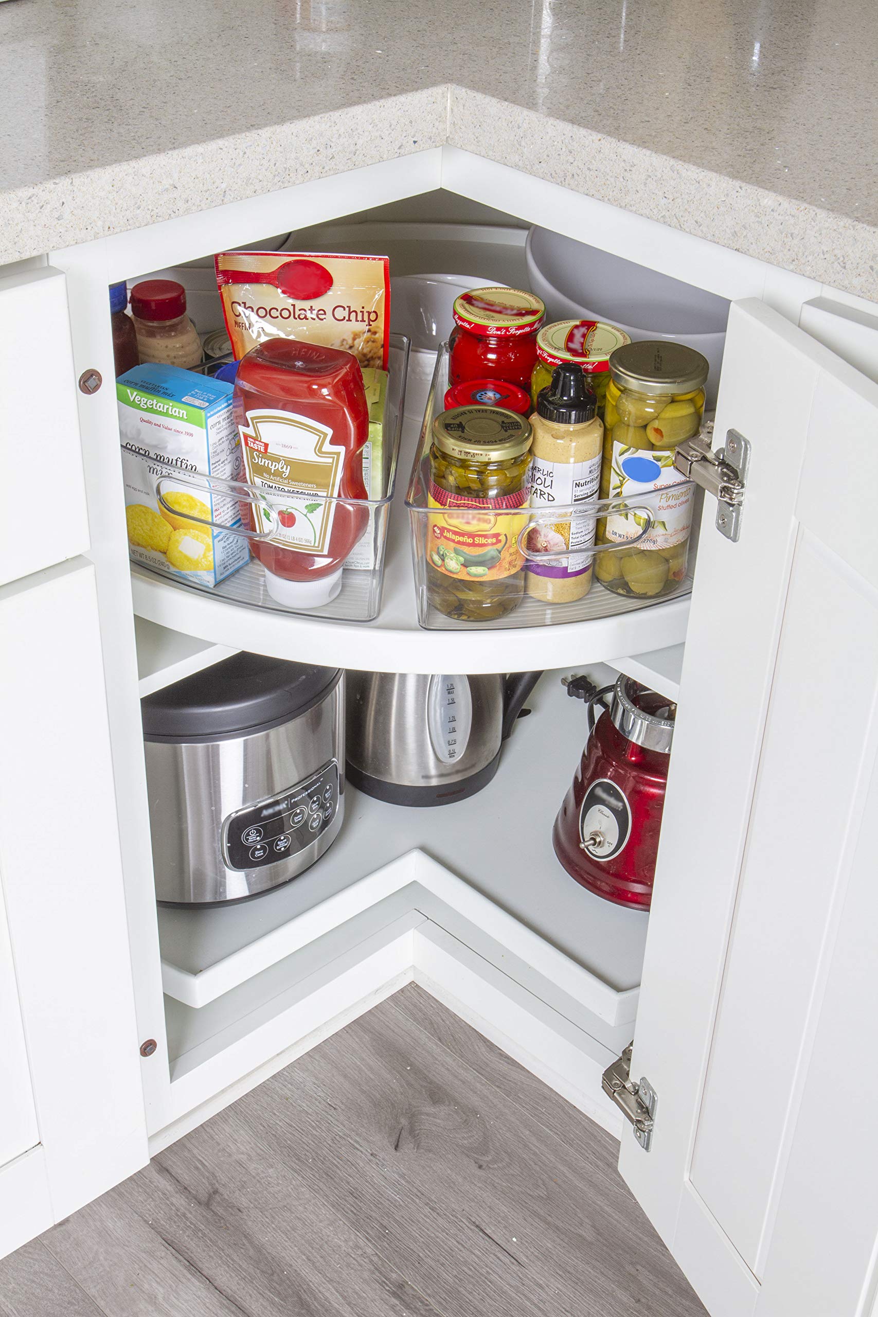 **2-Pack Clear & Sturdy Lazy Susan Turntable Organizer for Kitchen & Pantry - Deep Corner Cabinet Storage Bins with Built-In Handles - Perfect for Spices, Condiments & Baking Supplies**