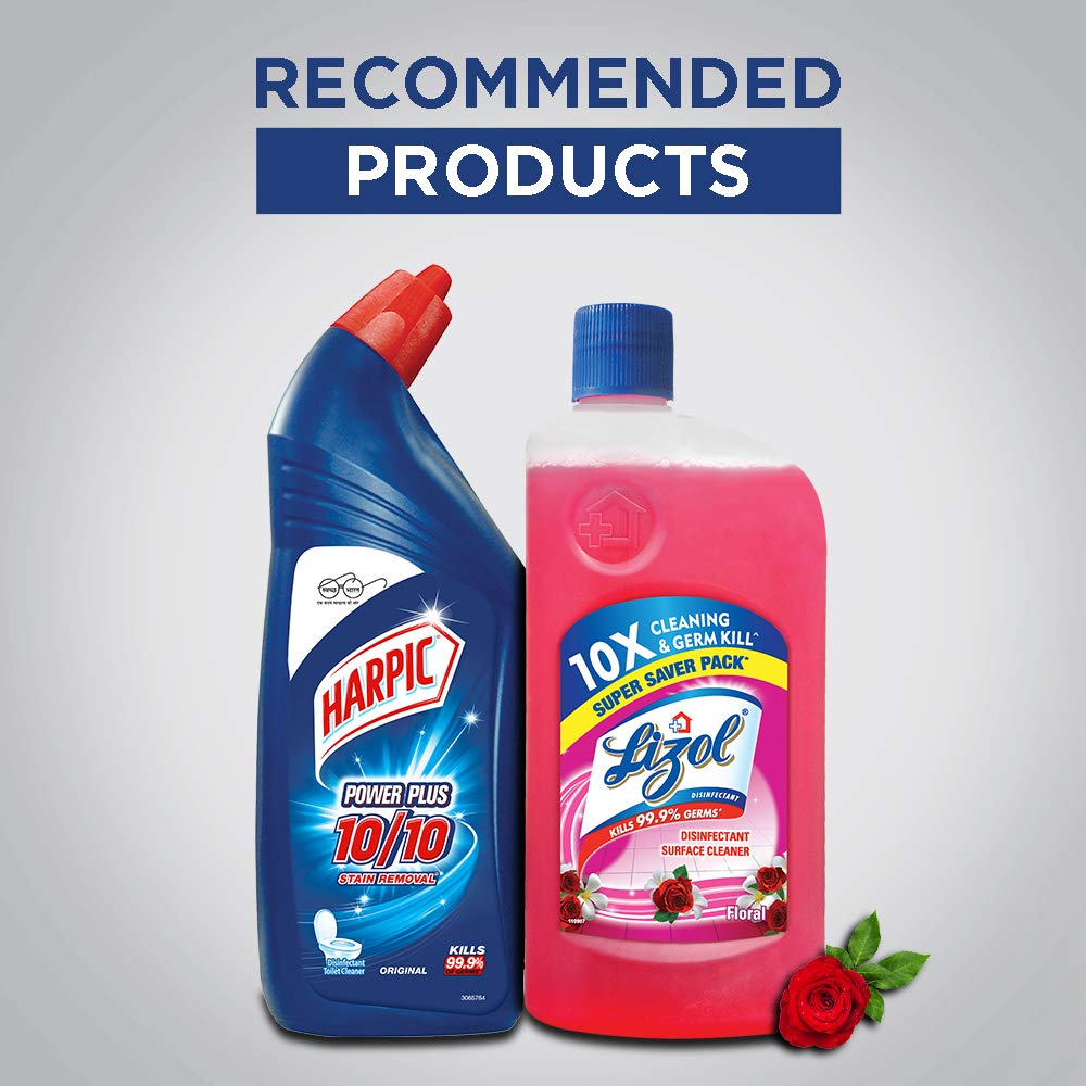 Lizol Disinfectant Floor Cleaner Floral Scent 975ml & Harpic Powerplus Toilet Cleaner Rose Fragrance 1L - Kills 99.9% Germs, Eliminates Odors - Best for Bathroom, Kitchen, Tile & Household Deep Cleaning - Ideal for Homes, Offices & Commercial Spaces