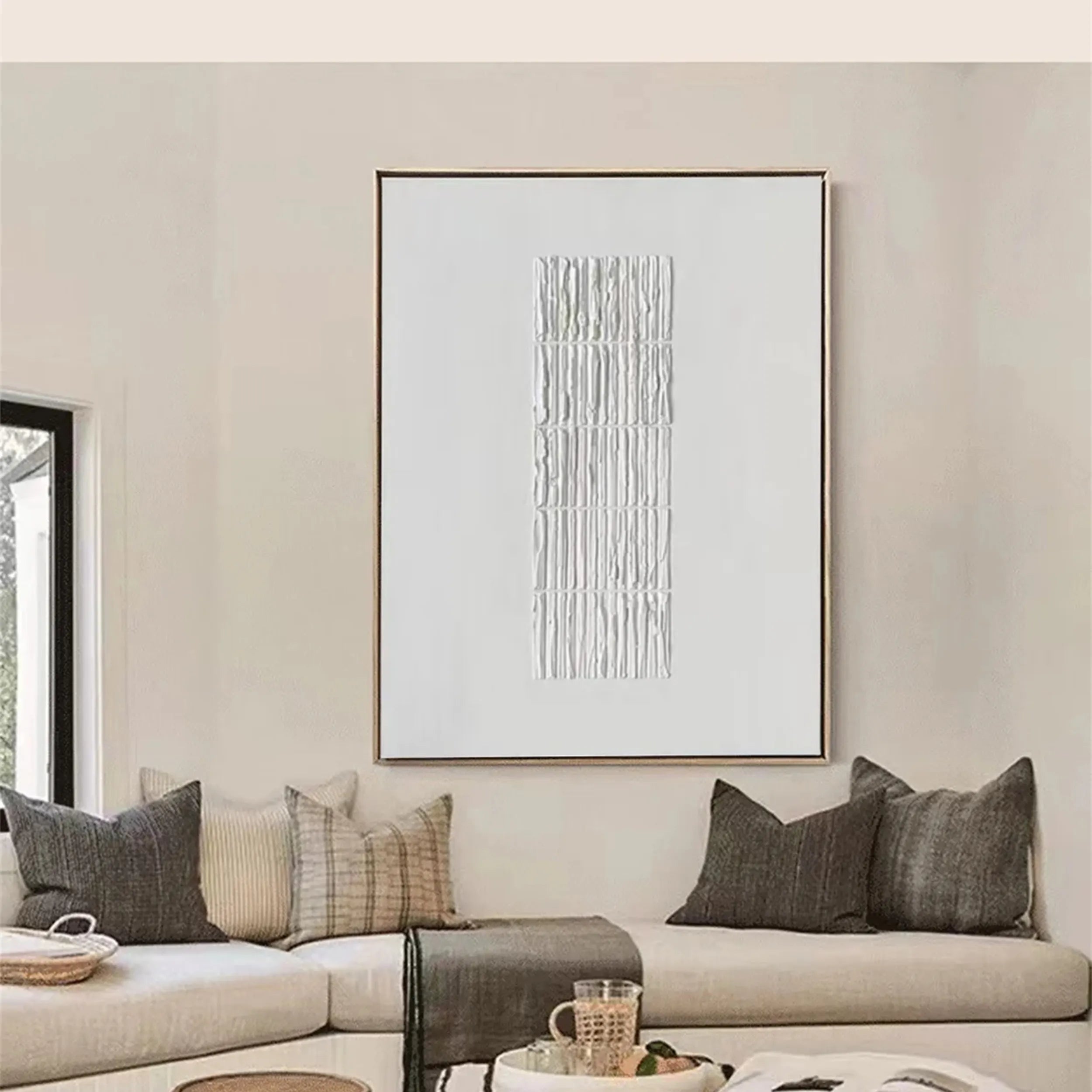 White Minimalist Textured Painting Canvas #MM208 - Premium Abstract Wall Art for Modern Home & Office Decor