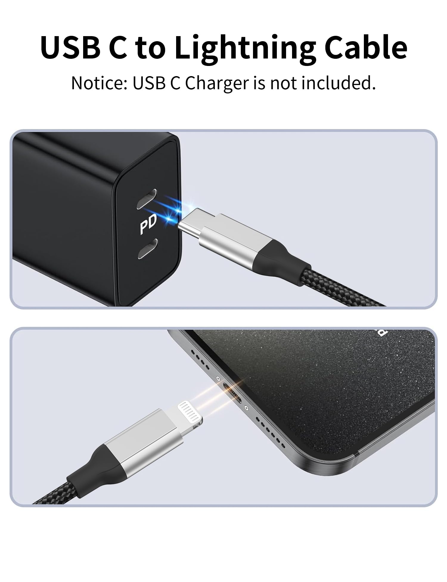 Acecene MFi Certified USB C to Lightning Cable [30cm/1ft, 2 Pack] - Fast Charging Type C Cable for iPhone 14/13/12/11 Pro Max/SE/X/8/7/6 Plus & iPad - Perfect for Travel, Car & Home Charging