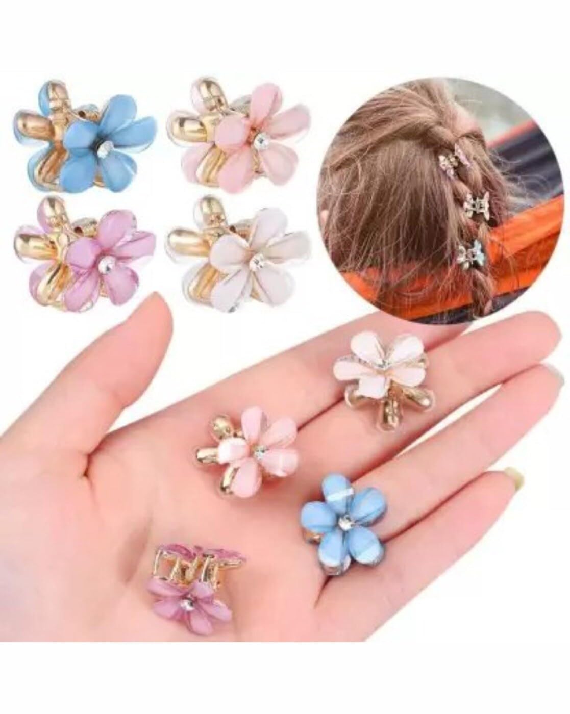 SMARTBUYER 6-Piece Double-Sided Crystal Flower Hair Clips with Rhinestones - Alloy Hair Claws for Girls, Women - Sweet Summer Hair Accessories for Parties, Weddings, and Daily Styling