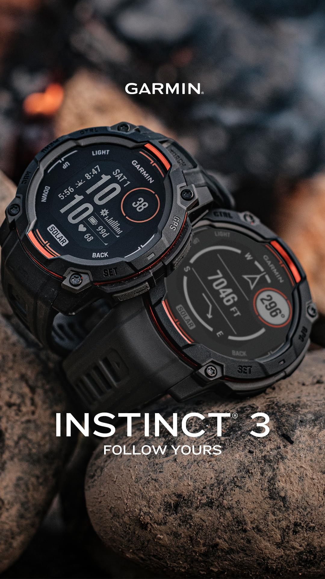 Garmin Instinct 3 50mm AMOLED GPS Smartwatch - Rugged Outdoor Watch with Metal Bezel, Built-in Flashlight, 24-Day Battery Life (Neo Tropic/Twilight) | Tactical Bundle for Hiking, Camping & Military Use