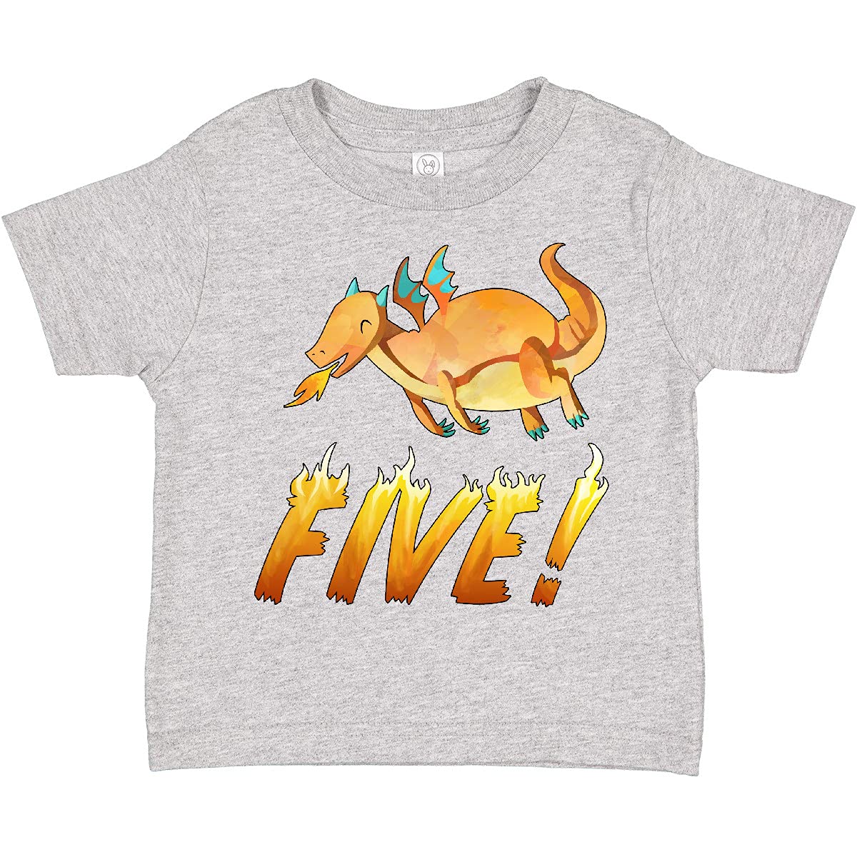inktastic 5 Fifth Birthday Orange Dragon Breathing Fire Toddler T-Shirt - Fun Birthday Party Outfit for Boys & Girls