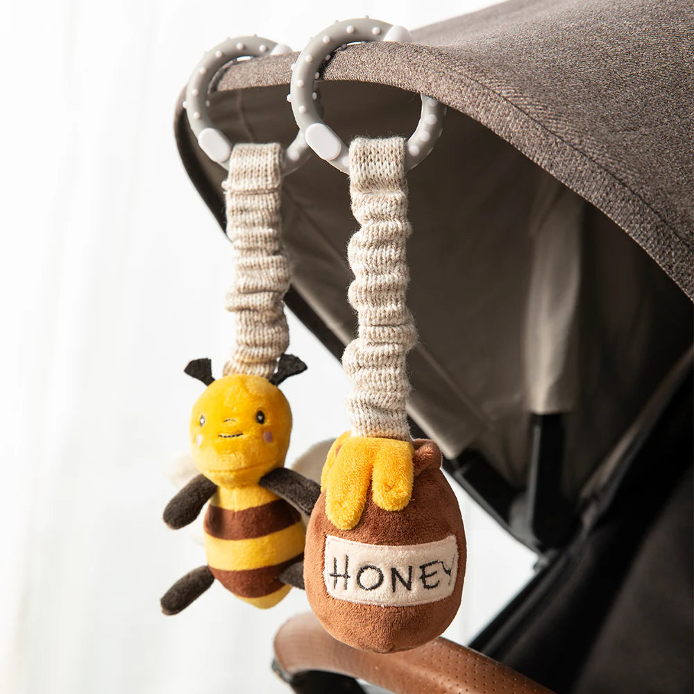 Baby Stroller Toy Set - Cute Bee & Honey Pot Design for Infant Car Seat & Stroller - Perfect for Newborns & Toddlers - Fun & Interactive Travel Toys for Outdoor Walks & Shopping Trips