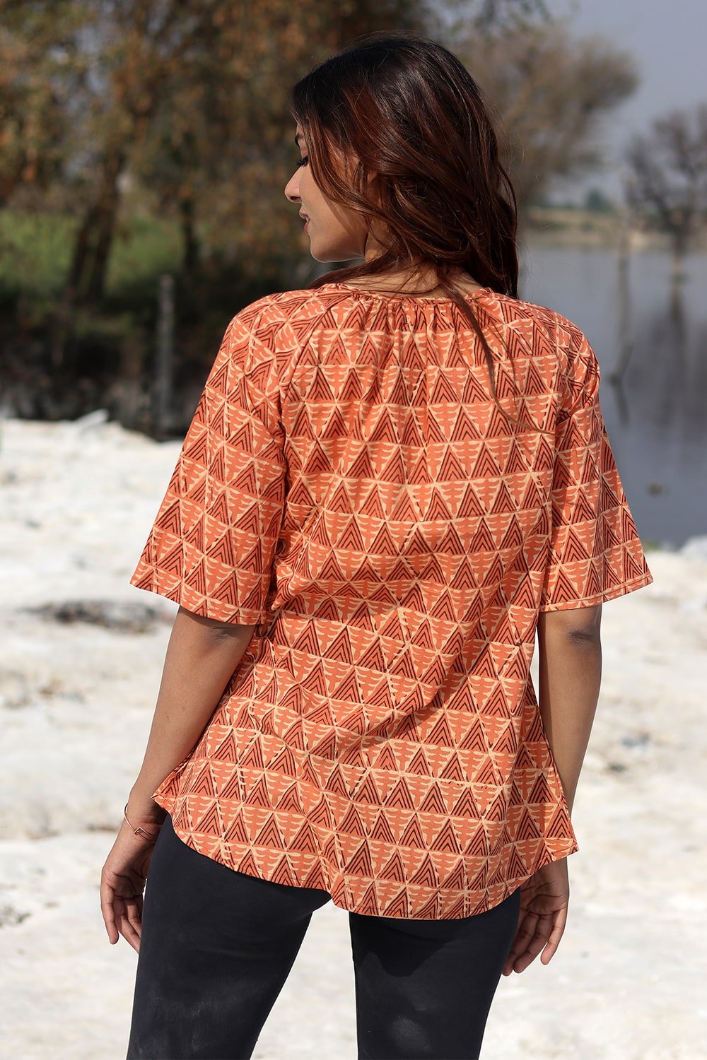 Stylish SootiSyahi 'Rustic Fusion' Hand Block Printed Women's Top - Perfect for Boho Chic Outfits & Summer Casual Wear