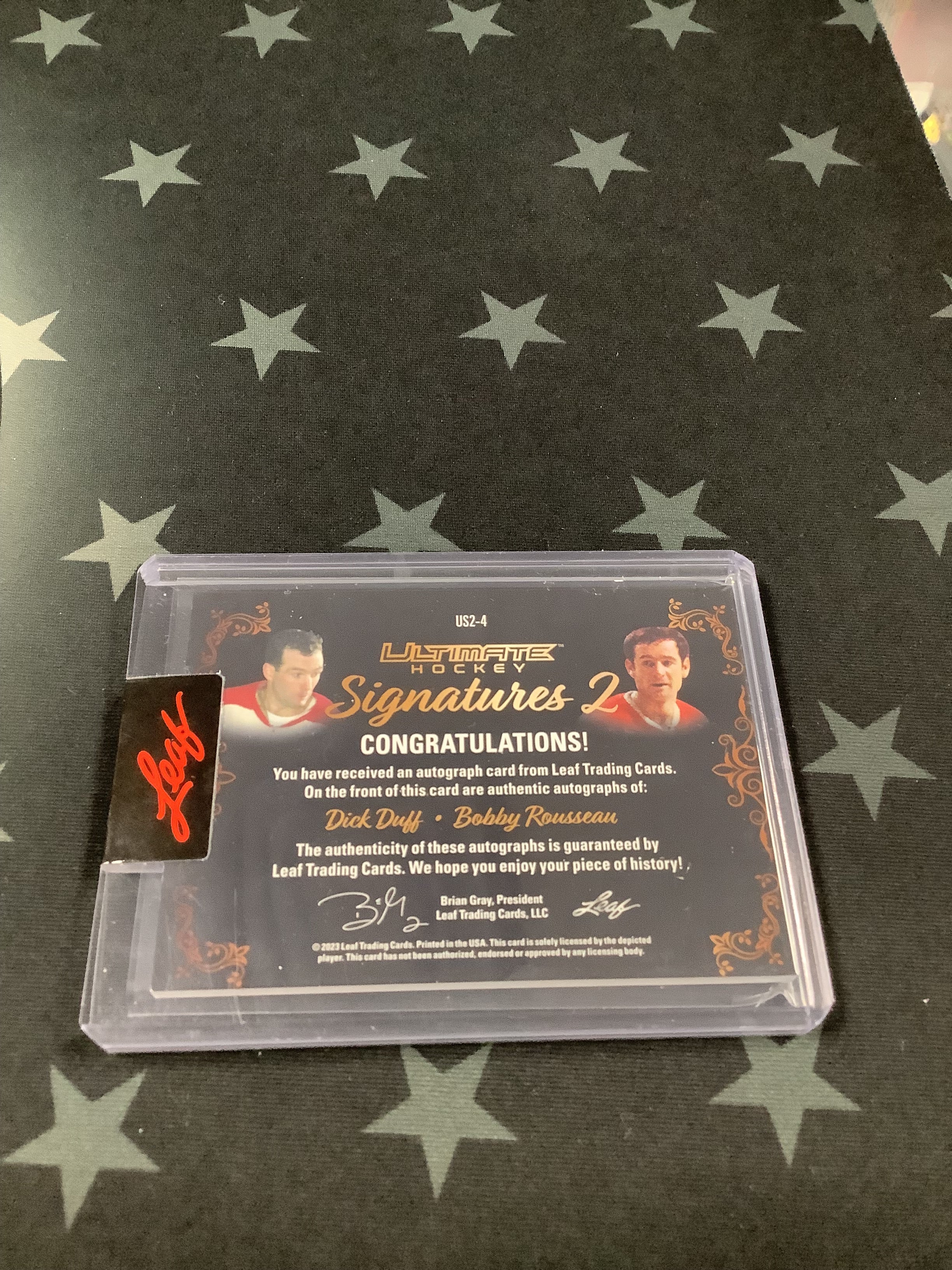 2023 LEAF ULTIMATE HOCKEY SIGNATURES DICK DUFF/BOBBY ROUSSEAU #US2 4/6 - Rare Autographed Hockey Card for Collectors & Fans - Perfect for Sports Memorabilia Displays & Investment Collections