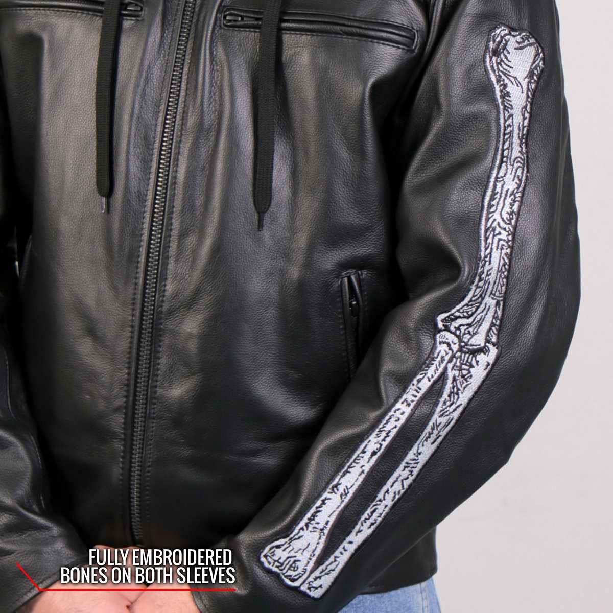 Hot Leathers JKM1031 Men's 'Skull and Bones' Biker Leather Jacket with Flannel Lining - Medium Size, Perfect for Motorcycle Riding, Casual Outfits & Winter Fashion