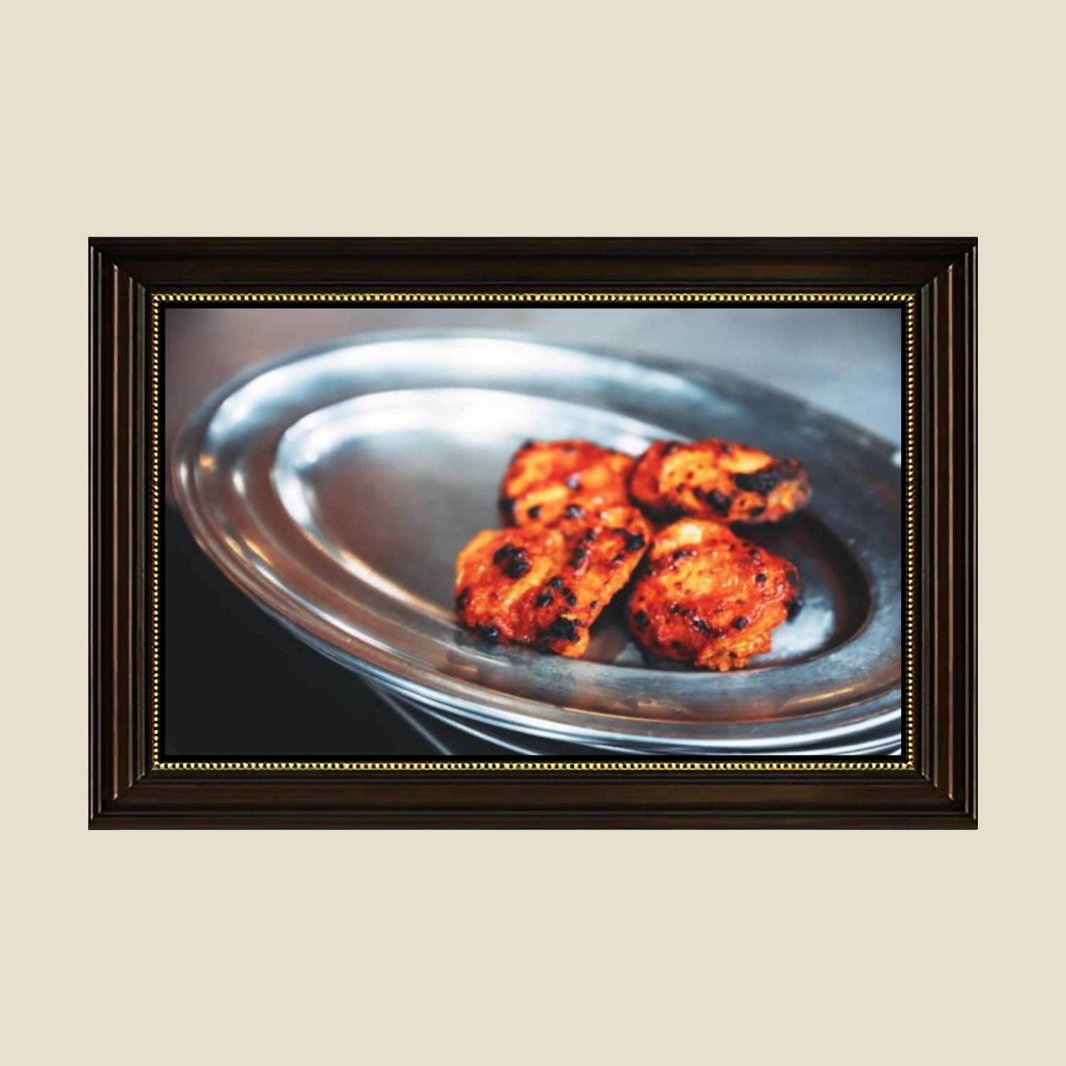 Premium Canvas Wall Art - Grilled Chicken Tikka Painting in Retro Frame | 24x36 Inch Kitchen & Dining Room Decor | Ready to Hang Home Artwork for Living Room, Bedroom & Restaurant