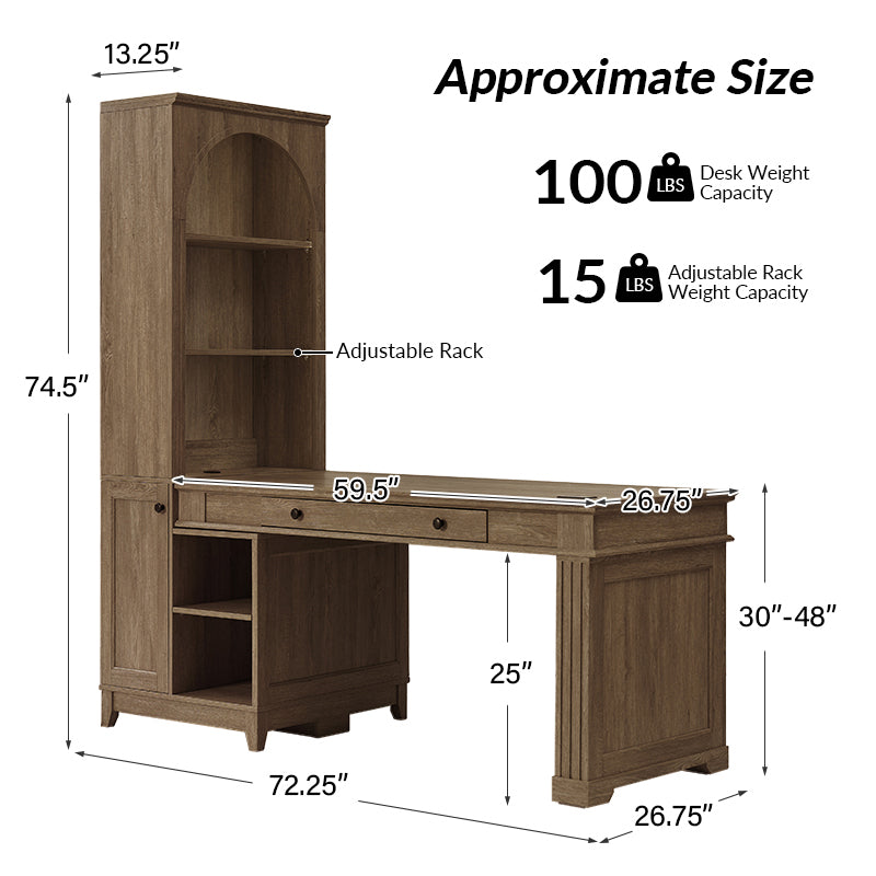 Derrus Electric Height Adjustable Standing Desk with Built-in Bookcase & LED Lights - Perfect for Home Office, Study, and Workspace Organization