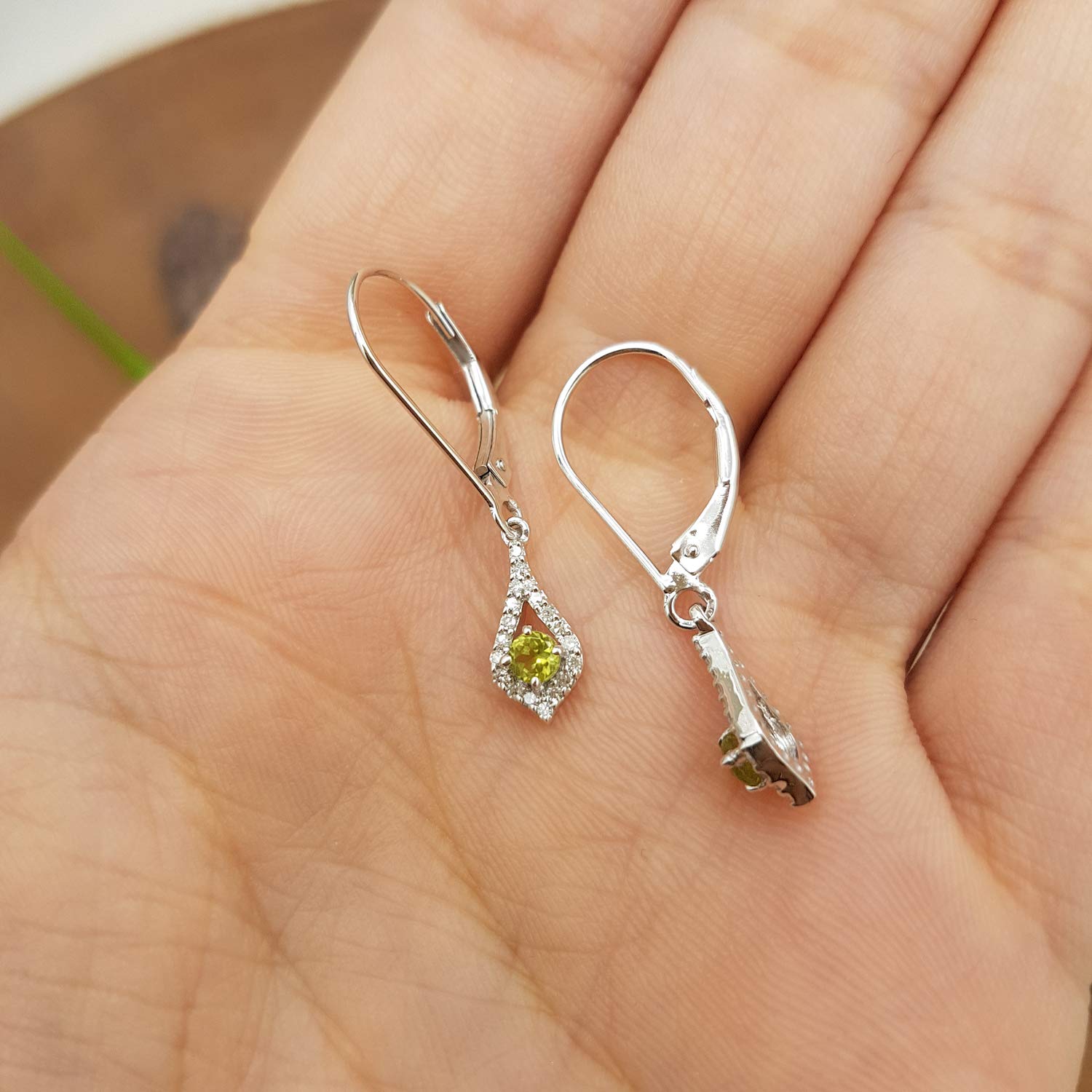 Dazzlingrock Collection 10K Solid White Gold Round Gemstone & White Diamond Drop Earrings for Women | Elegant Dangling Jewelry for Parties, Weddings & Special Occasions