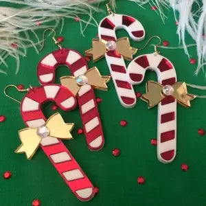 Festive Christmas Candy Cane & Bow Dangle Earrings - Holiday Party Jewelry for Women - Perfect for Xmas Celebrations, Office Parties & Gift Giving