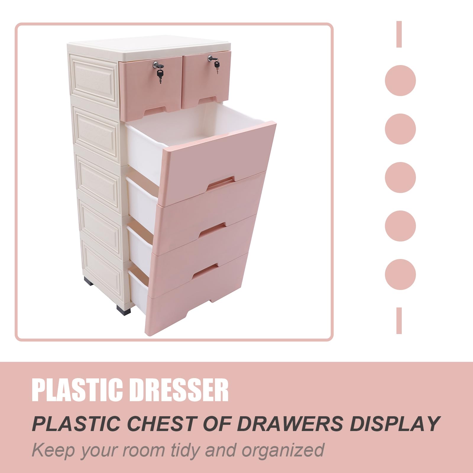6-Drawer Plastic Storage Dresser Cabinet - Tall Vertical Closet Organizer for Clothes, Toys & Bedroom | Space-Saving Pink Furniture for Playroom, Dorm & Home Organization