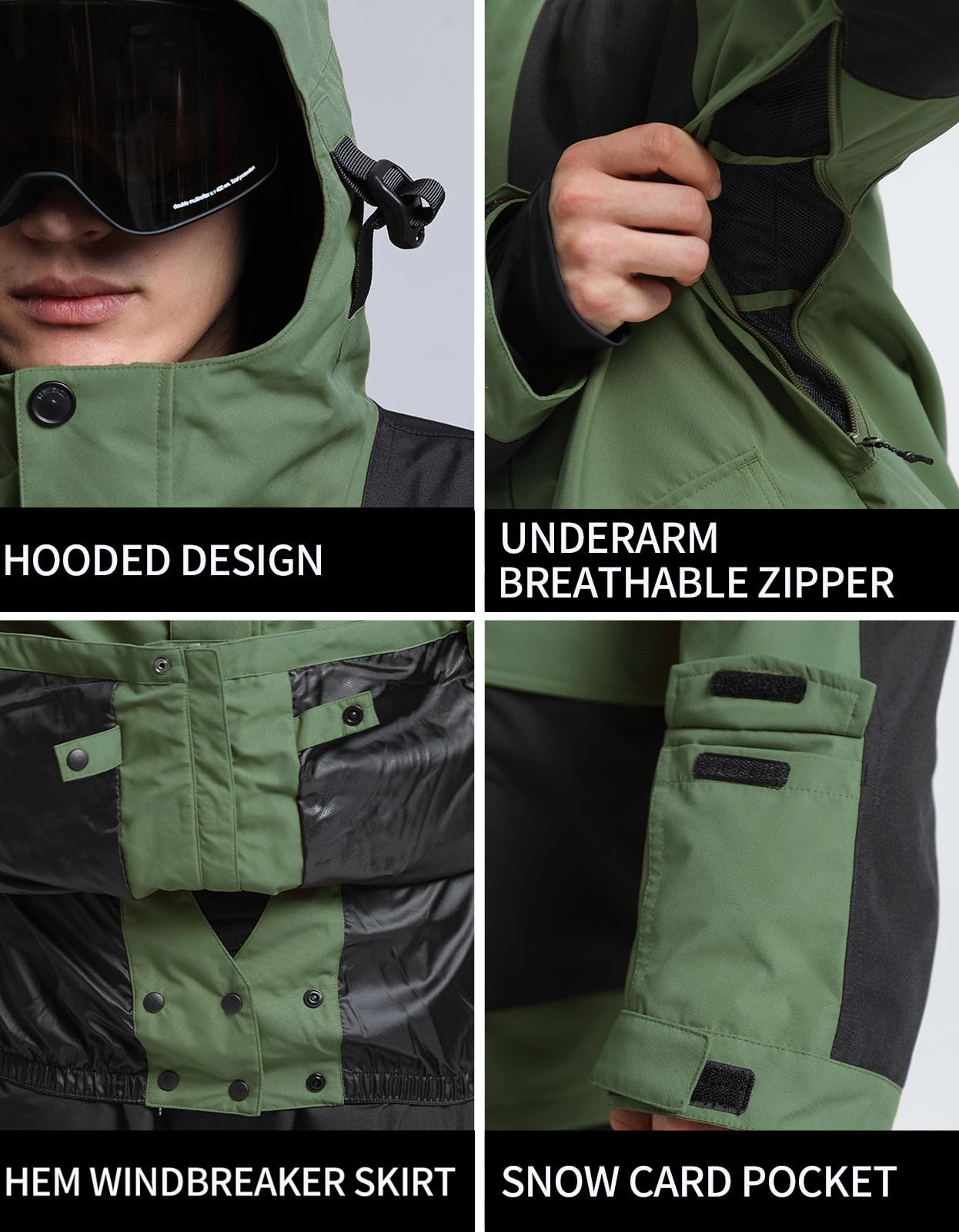 GSOU SNOW Men's Waterproof Ski Jacket - Winter Snowboard Coat with Hood for Warmth & Protection | Ideal for Skiing, Snowboarding & Outdoor Winter Activities