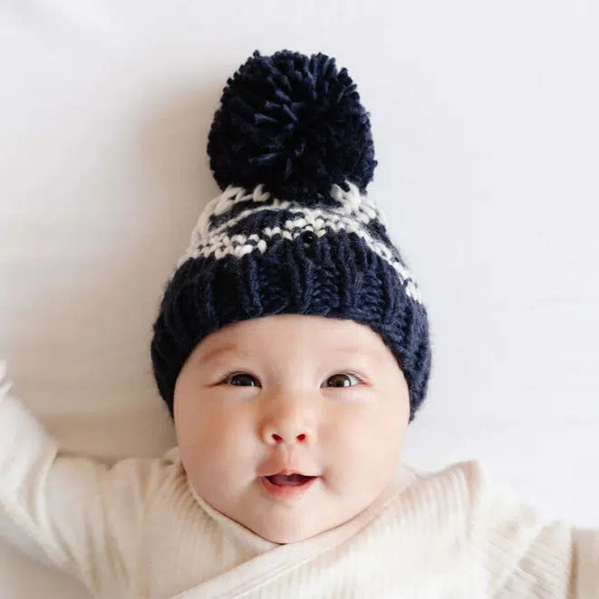 Blueberry Hill Knit Fair Isle Hat - Navy Diamond Design - Warm Winter Beanie for Men & Women - Perfect for Skiing, Snowboarding & Outdoor Activities
