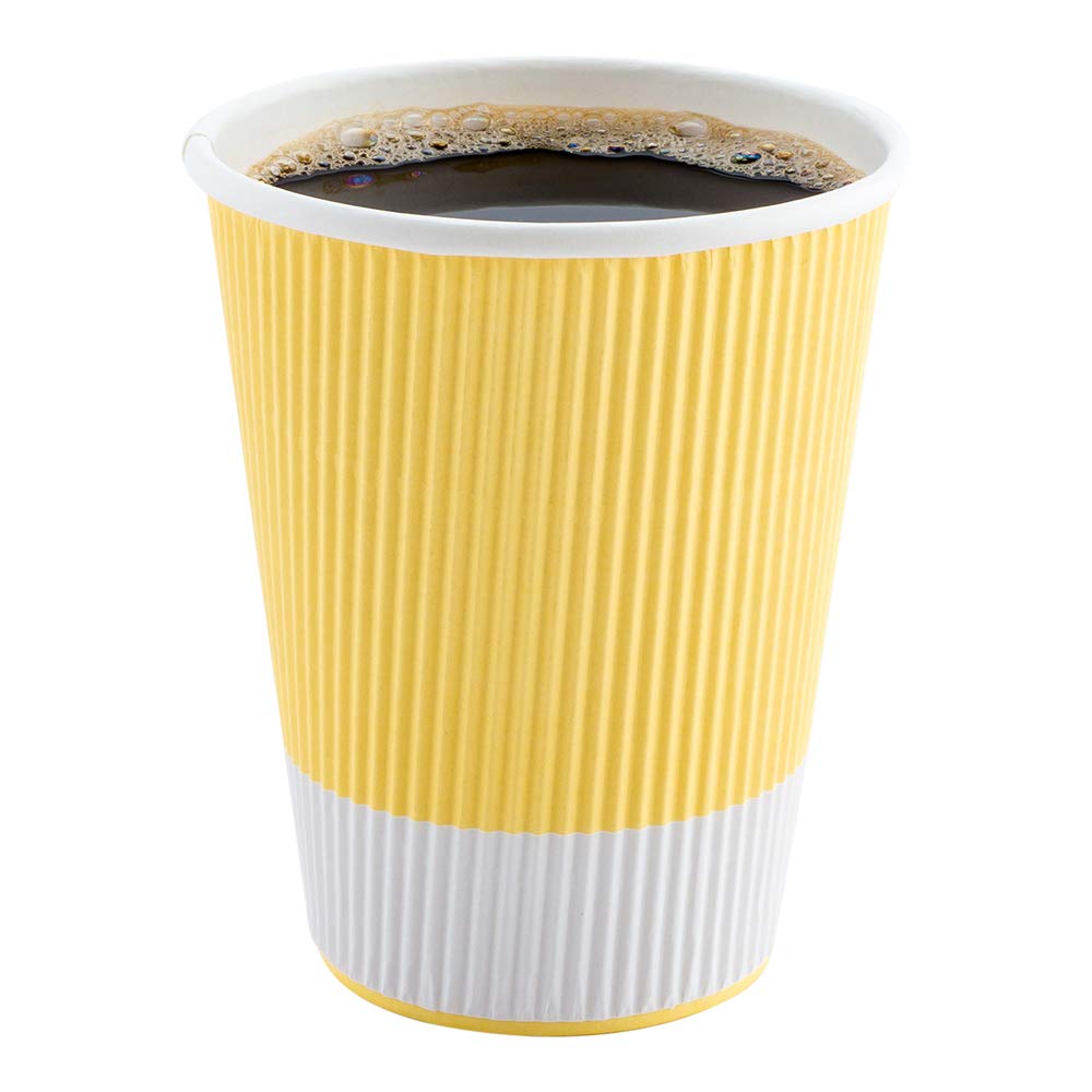 12oz Disposable Paper Coffee Cups - 25 Pack Leakproof Ripple Wall Hot Cups, Eco-Friendly Recyclable Light Yellow Insulated Paper Cups for Coffee, Tea, Hot Beverages - Perfect for Restaurants, Cafes, Offices & Home Use (Lids Sold Separately)