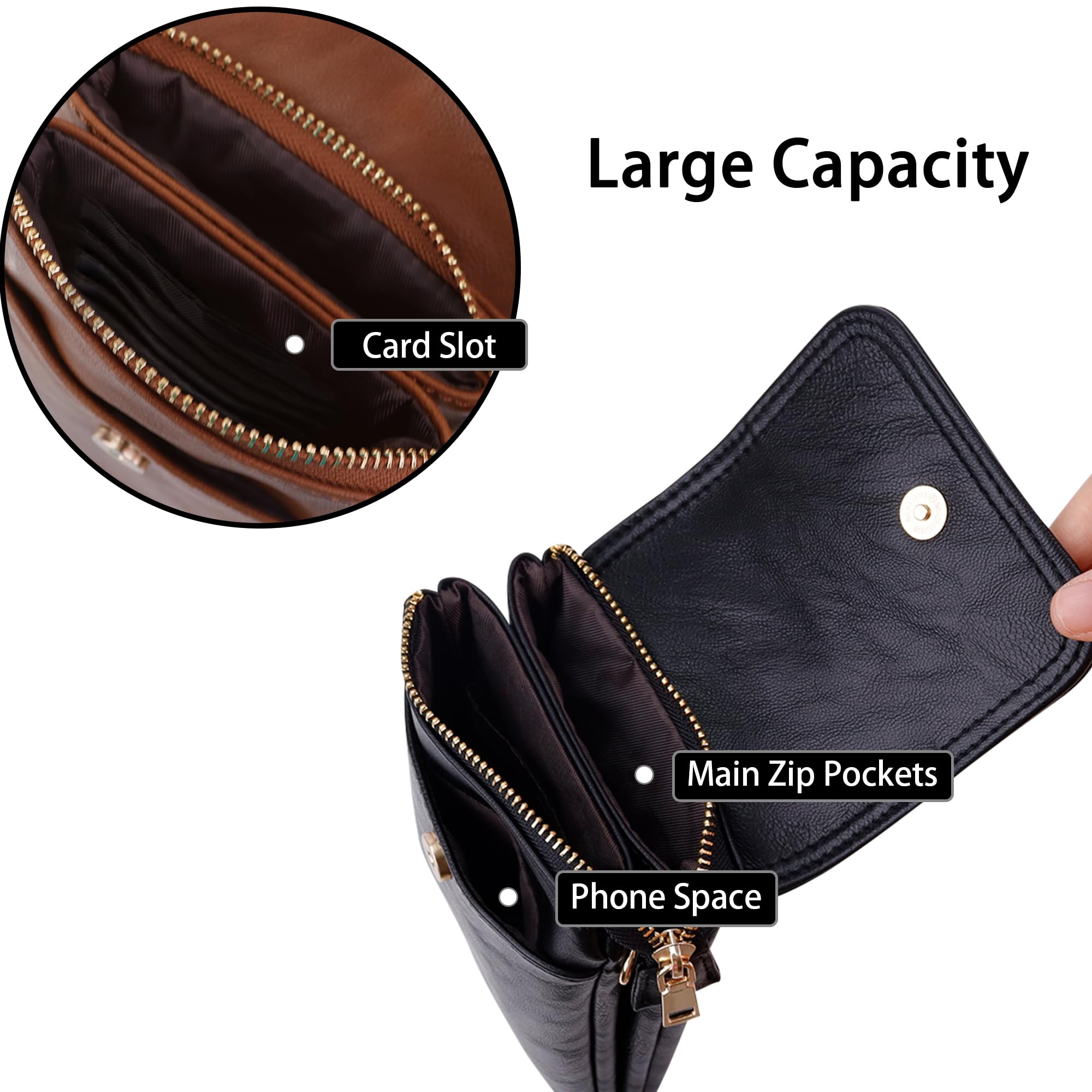 ORAD Women's Small Leather Crossbody Bag with Adjustable Strap - Phone Wallet Purse with Credit Card Slots - Perfect for Travel, Shopping & Everyday Use