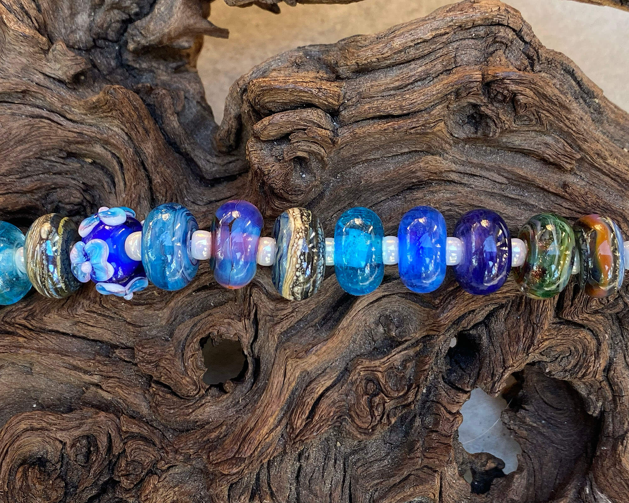 17pcs Blue Lampwork Glass Beads for Jewelry Making - Handmade Orphan Beads Set (SRA) - Perfect for Bracelets, Necklaces & DIY Crafts