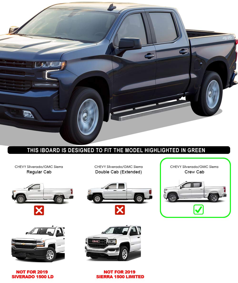 Premium Stainless Steel Nerf Bars Side Steps for 2019-2025 Chevy Silverado 1500 & GMC Sierra 1500 Crew Cab | 2020-2025 2500HD/3500HD Models | 5