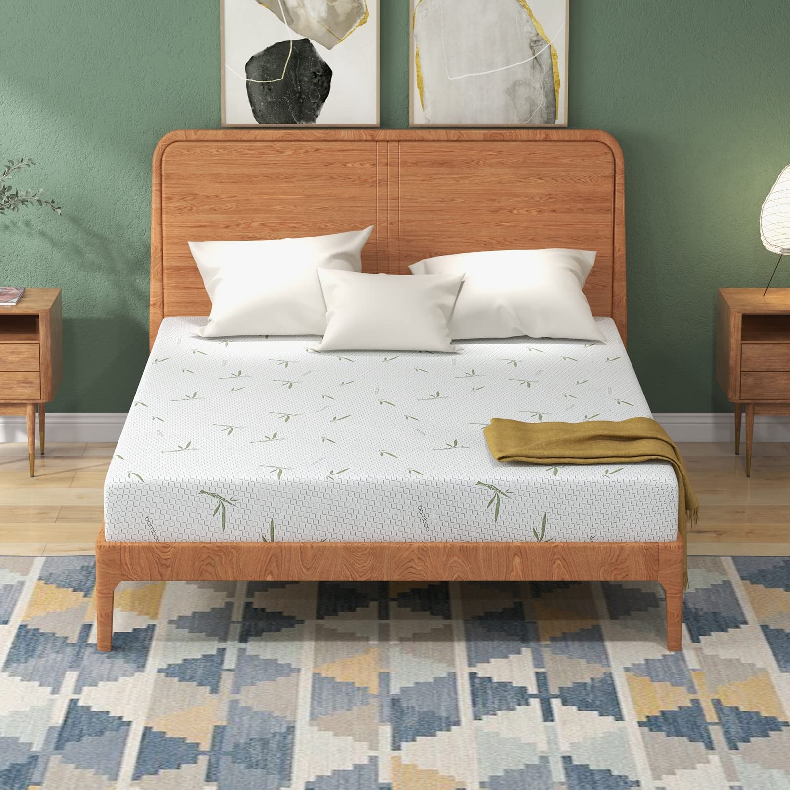 FONTOI 8 Inch Queen Size Mattress in a Box - Cooling Gel Green Tea Memory Foam, Medium Firm Support with Breathable Bamboo Cover - Made in USA - Perfect for Bedrooms, Guest Rooms & Dorm Rooms
