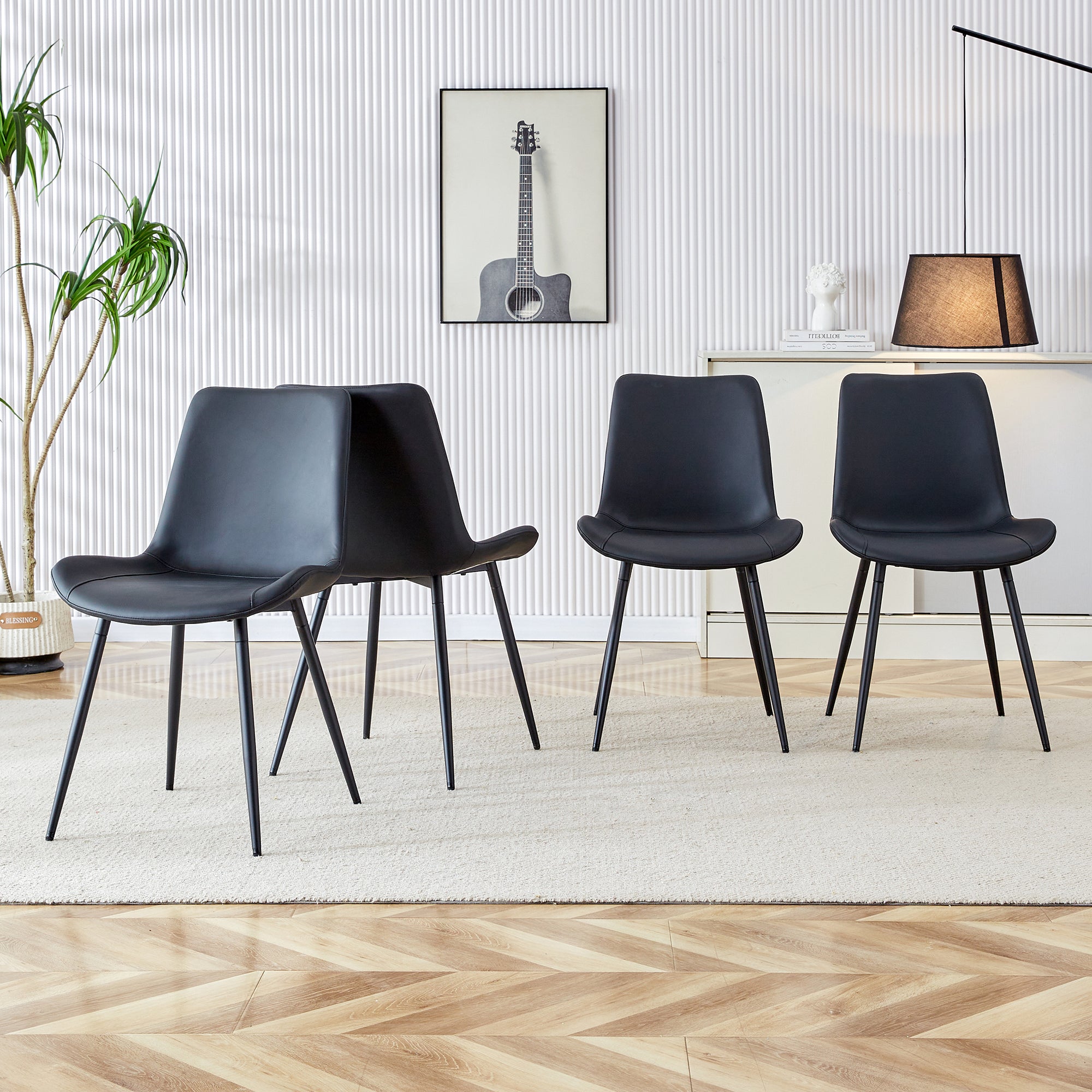 Premium Black Faux Leather Dining Chairs with Metal Legs - Ergonomic Curved Backrest & Wide Cushion for Maximum Comfort - Set of 4 Modern Chairs for Restaurant, Kitchen, Bedroom & Office Use