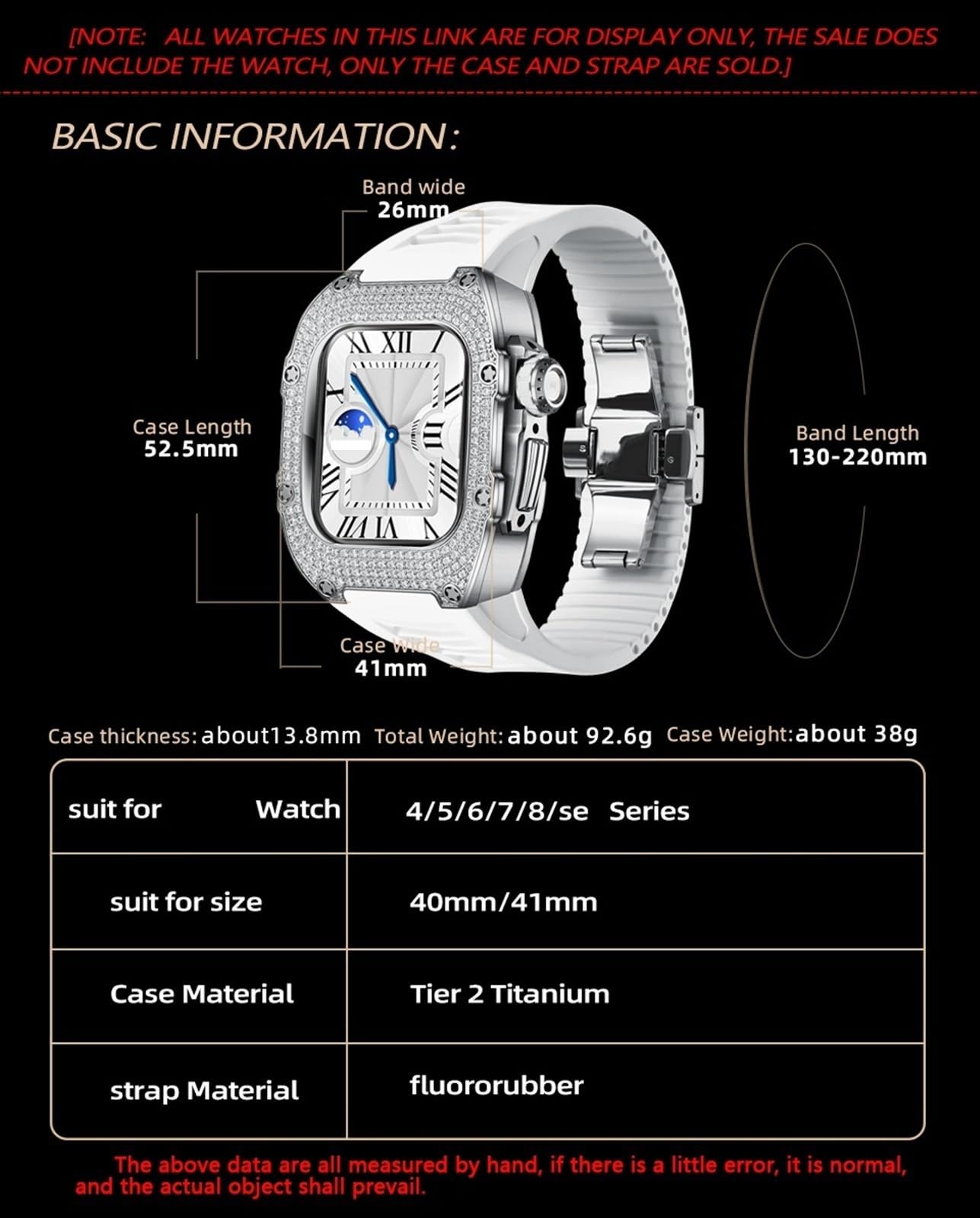 Premium Titanium Alloy Case & Diamond Bezel Apple Watch Band for Women - Compatible with Series 8/7/6/5/4/3 (41mm/40mm) - Luxury Fluoroelastomer Strap with Stainless Steel Clasp - Perfect for Workouts, Office Wear & Special Occasions