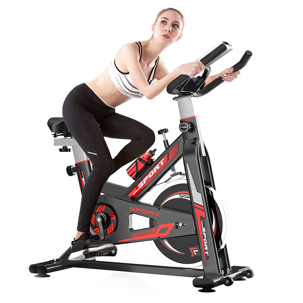 Indoor Cycling Bike Stationary - Home Gym Cardio Exercise Bike with Comfortable Seat Cushion, Silent Belt Drive & LCD Monitor - Perfect for Home Workouts, Fitness Training & Apartment Use