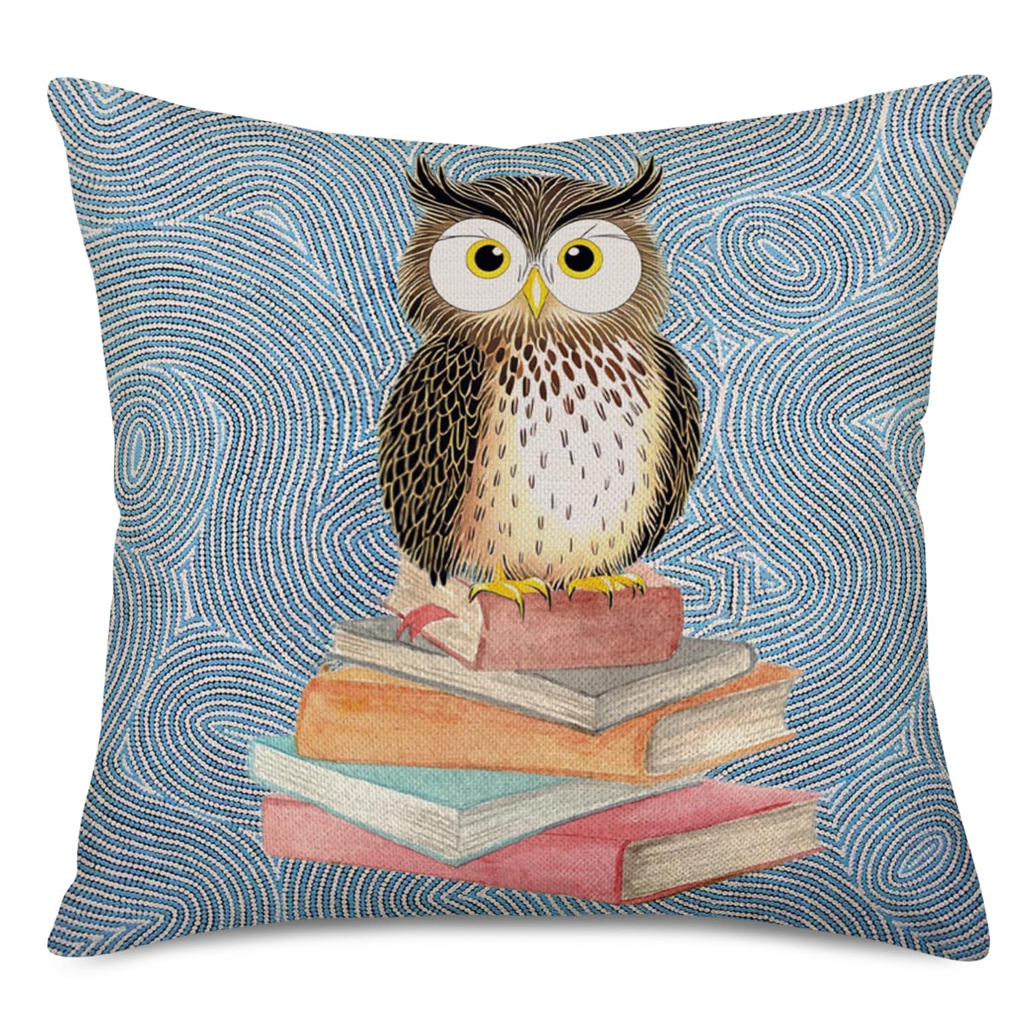 Fukeen 18x18 Inch Watercolor Animal Pillow Cover - Cotton Linen Farmhouse Decorative Owl Cushion Case for Kids Room, Nursery, Chair - Perfect for Reading Nook & Cozy Home Decor