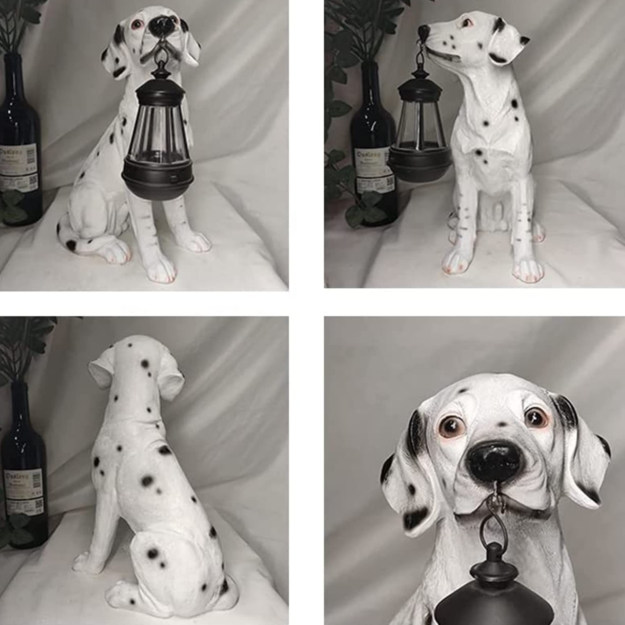 Solar-Powered Outdoor Dog Statues - Resin Garden Decor with LED Lantern for Lawn, Yard & Patio - Dalmatian-Themed Pet Ornament | Perfect for Backyard Landscaping & Nighttime Ambience