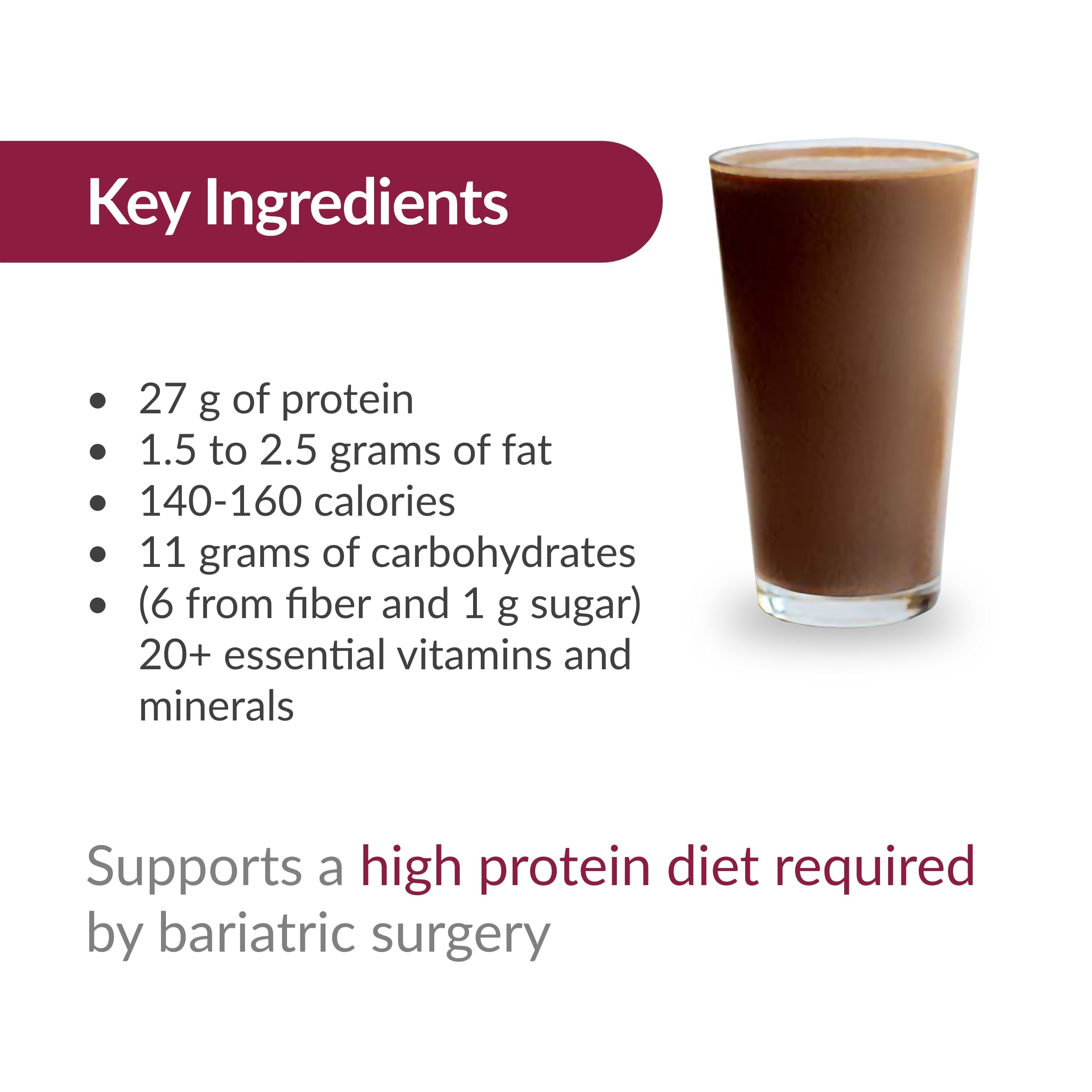 Bariatric Advantage High Protein Meal Replacement Shake - Whey Isolate Protein Powder for Weight Loss Surgery Patients (Gastric Bypass & Sleeve Gastrectomy) - 27g Protein, Lactose Free, Chocolate Flavor - 28 Servings - Post-Surgery Nutrition & Healthy Meal Replacement