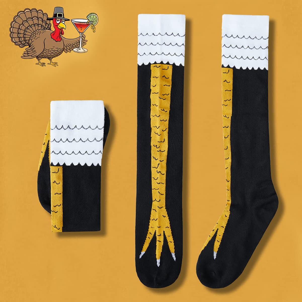 2-Pack Funny Chicken Leg Knee-High Socks for Women & Men - Novelty Crazy Turkey Socks - Perfect for Thanksgiving, Costume Parties & Unique Gifts