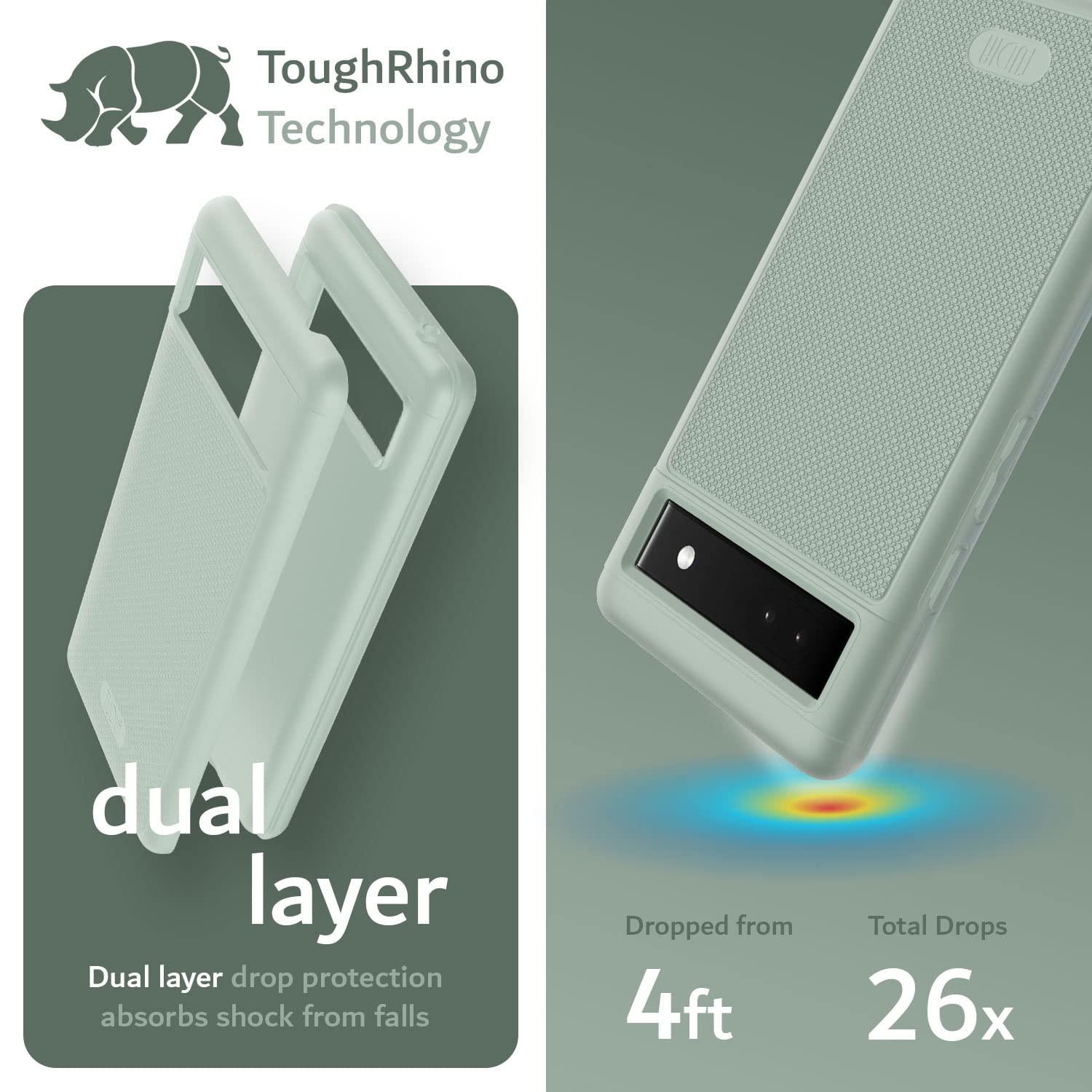 TUDIA MergeGrip Military Grade Protective Case for Google Pixel 6a (2022) - Dual Layer Shockproof, Slim & Non-Slip Heavy Duty Phone Cover - Green Lily | Perfect for Outdoor Activities, Work & Daily Protection