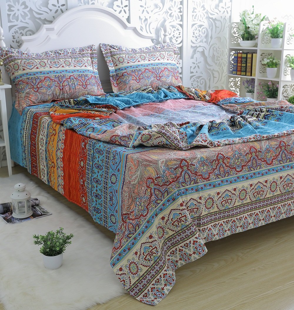 FADFAY 100% Cotton Bed Sheet Set 4-Piece Queen Size - Soft Breathable Boho Chic Fitted Sheets for Bedroom, Guest Room & Dorm Use
