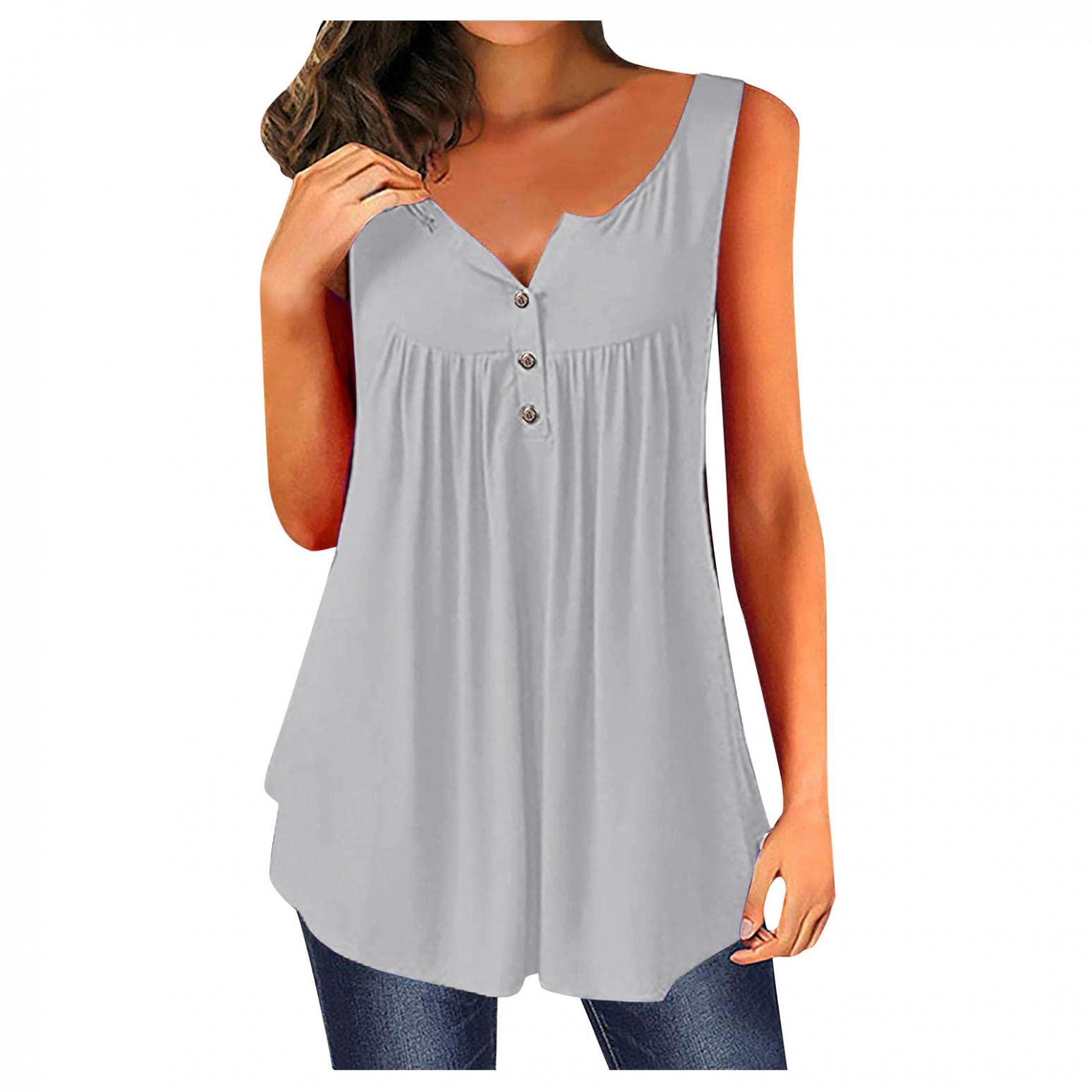 JQUEBGU Women's Summer Tops 2022 - Plus Size V Neck Tank Tops, Casual Loose Tunic Blouses for Women | Perfect for Beach Outfits, Vacation Wear & Summer Fashion