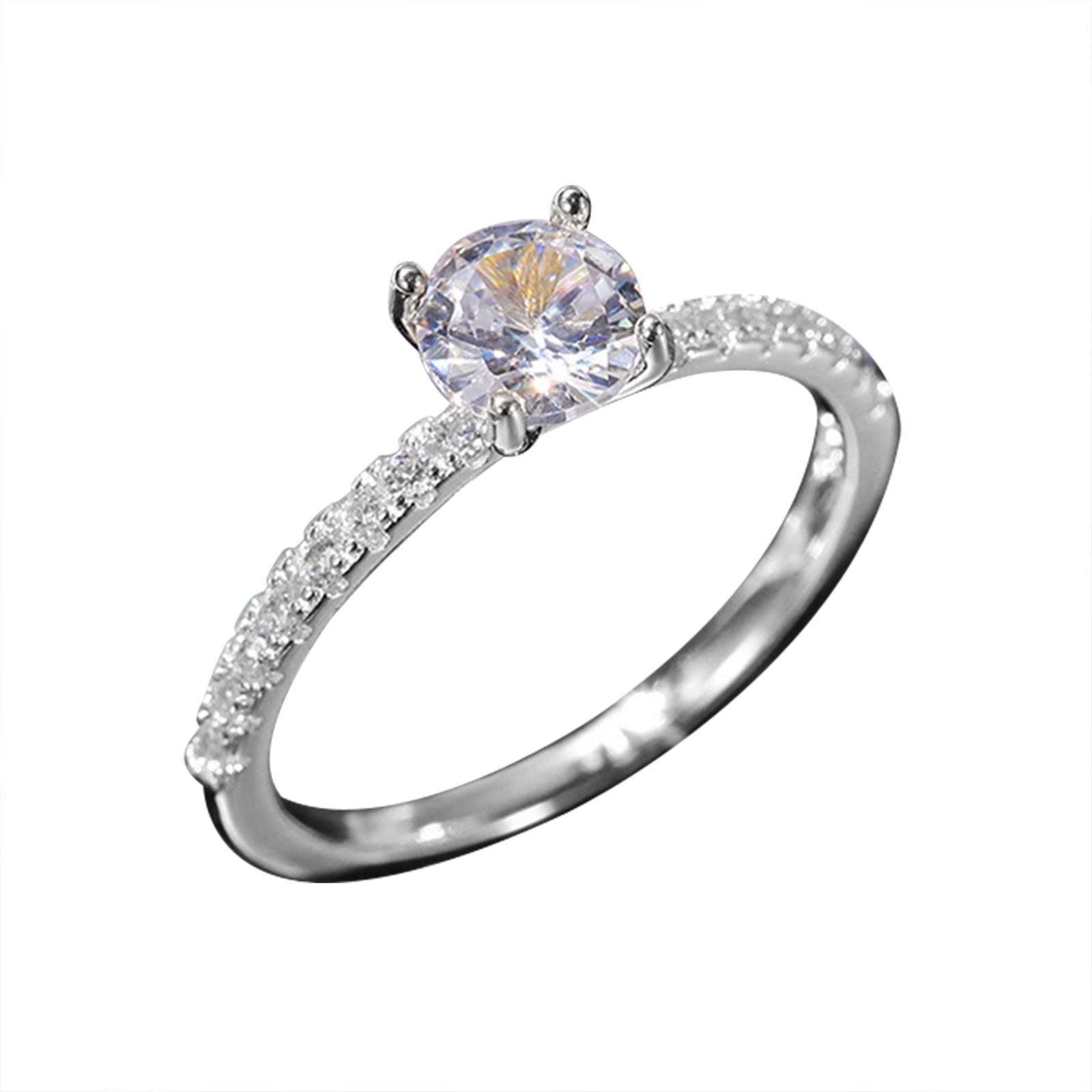 Cute Silver Diamond Zircon Ring Set for Women & Teen Girls - Trendy Fashion Jewelry, Size 5-11 - Perfect for Parties, Dating & Everyday Wear (Silver, Size 6)