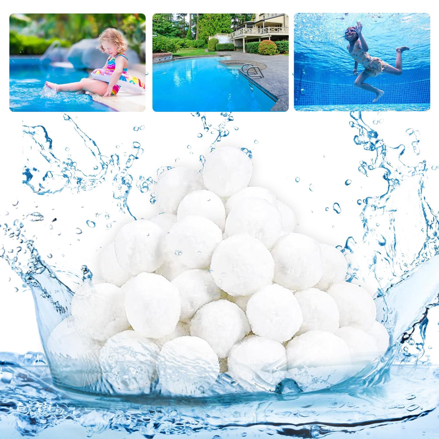 Pool Filter Balls for Sand Filters - 3.1 lbs Eco-Friendly Reusable Fiber Media, High Efficiency Water Filtration for Swimming Pools, Spas, and Inground Pools