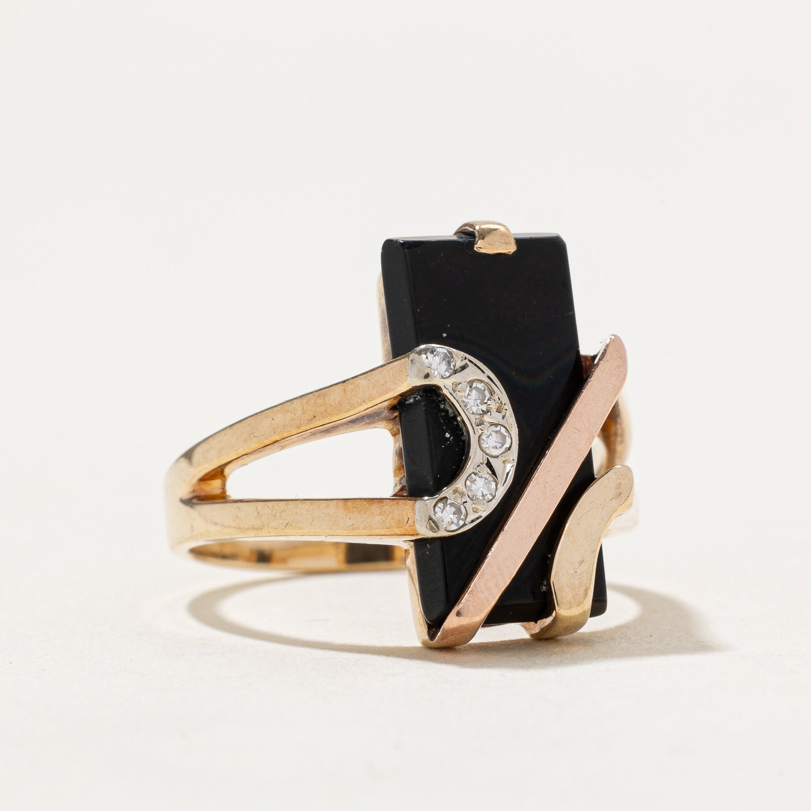 Elegant Onyx & Diamond Open Shank Ring - 3.00ct Black Onyx & 0.05ct Diamond - Size 7.5 - Perfect for Evening Parties & Special Occasions