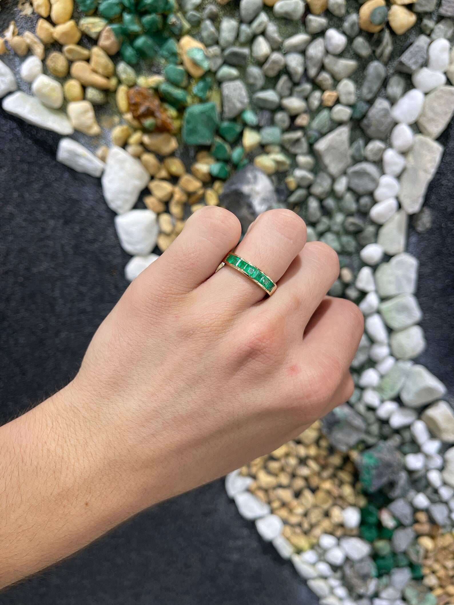 1.40tcw Genuine Vivid Green Emerald 14K Gold Wedding Band Ring for Men - Perfect for Engagement, Anniversary & Special Occasion Gifts