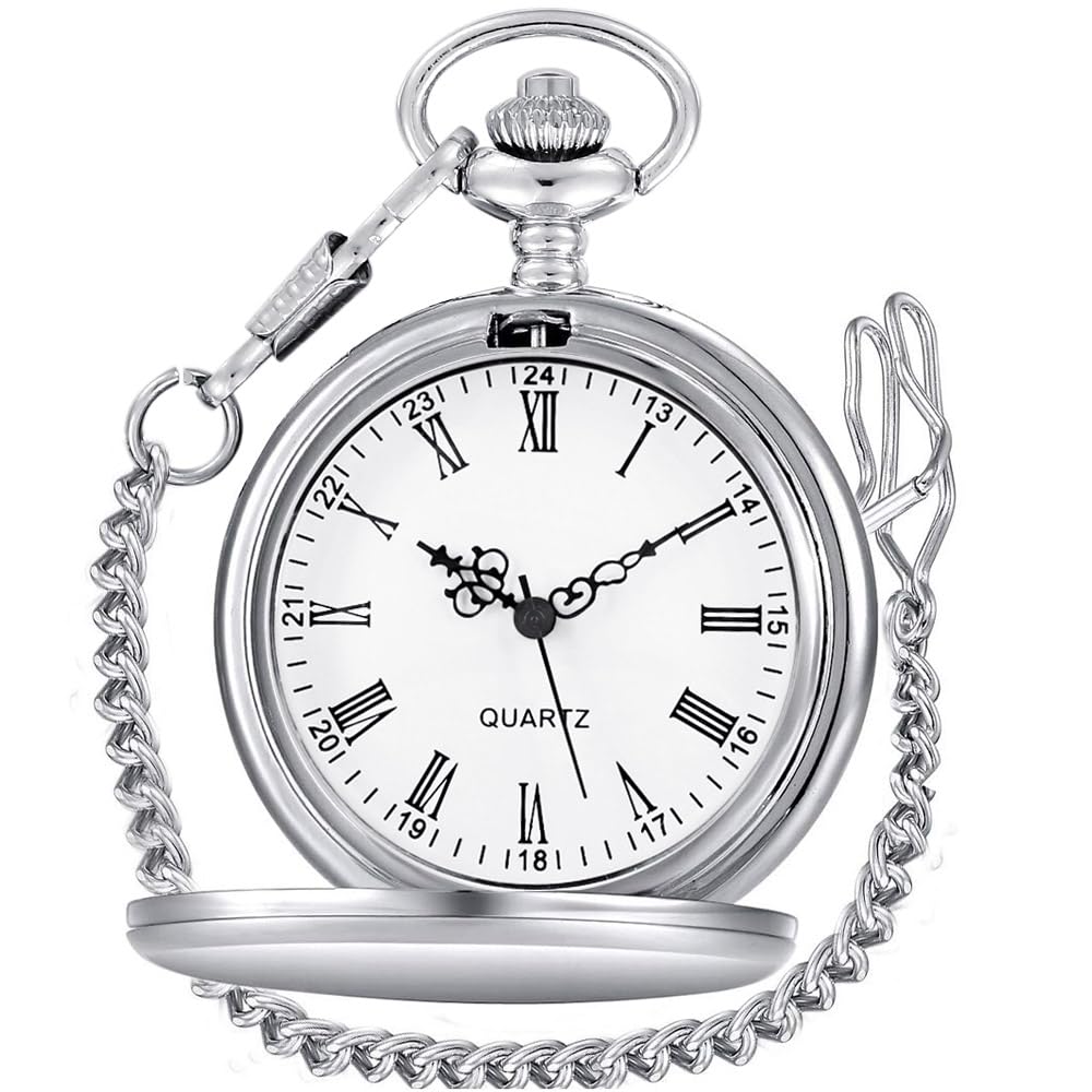 Custom Engraved Pocket Watch for Men - Personalized Smooth Pocket Watch with Chain - Unique Father's Day Gift Idea - Perfect for Vintage Style, Special Occasions & Collectors
