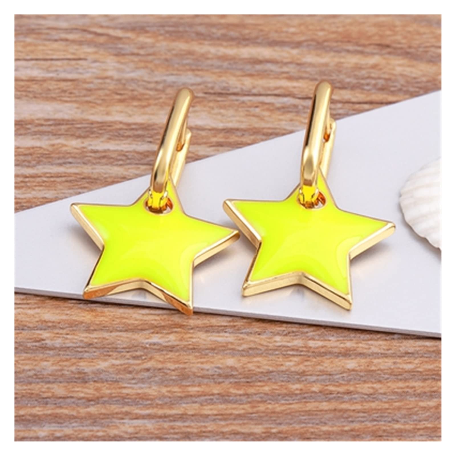 Korean Style Star Shape Drop Earrings - Trendy Geometric Candy Color Enamel Dripping Oil Earrings for Women | Fashion Jewelry Gift for Teens, Girls | Perfect for Parties, Dating & Daily Wear (Yellow Metal)