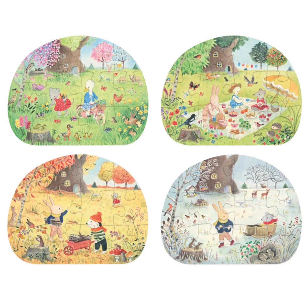 Moulin Roty 'Seasons' 4-in-1 Educational Wooden Puzzle Set for Kids - Spring Summer Fall Winter Learning Toys for Toddlers & Preschoolers | Perfect for Classroom, Homeschooling & Family Game Night