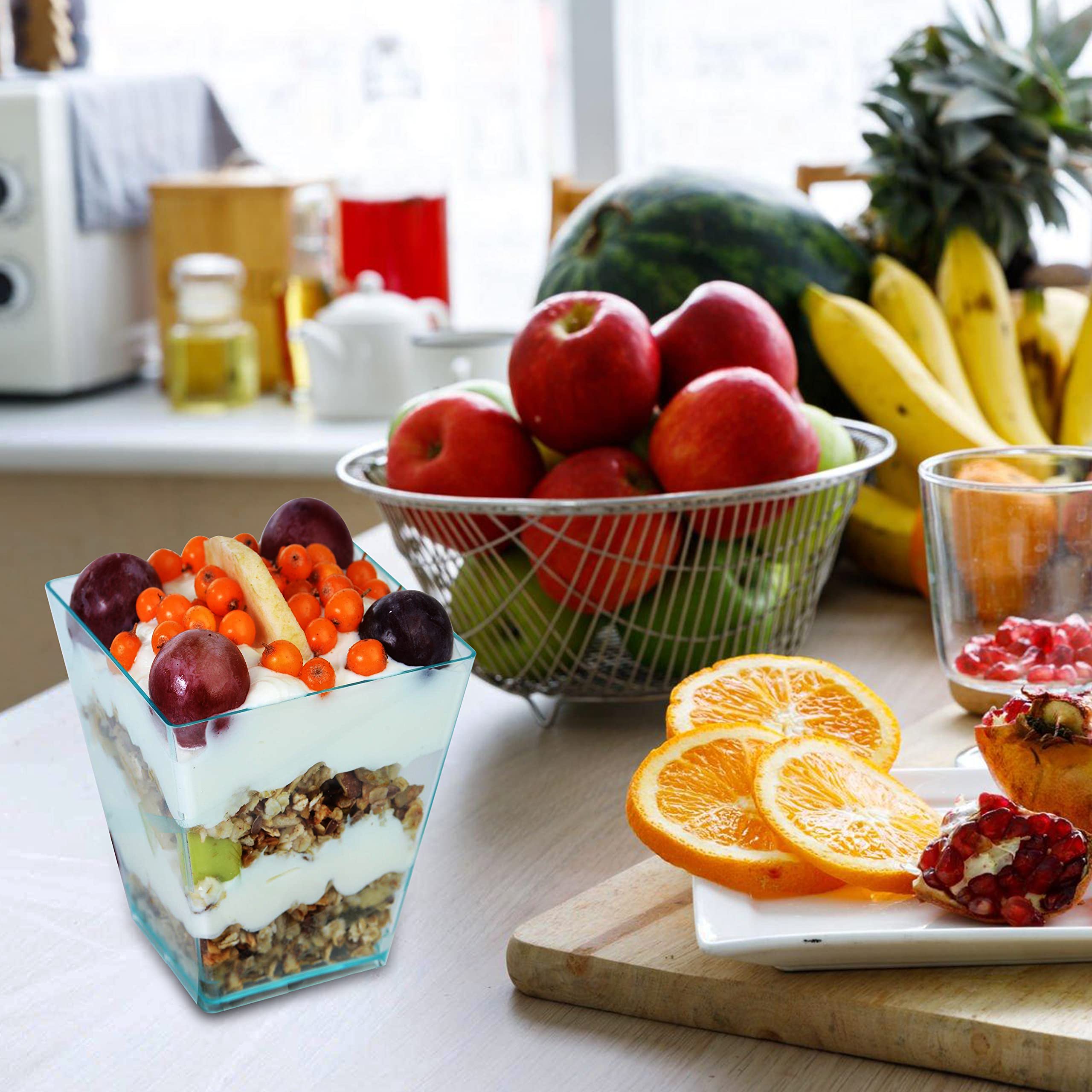 5 oz Plastic Dessert Cups with Lids and Spoons (50 Pack) - Reusable Parfait Cups for Mousse, Tiramisu, Pudding, Salads & Party Appetizers - Perfect for Catering, Weddings, Birthday Parties & Picnics