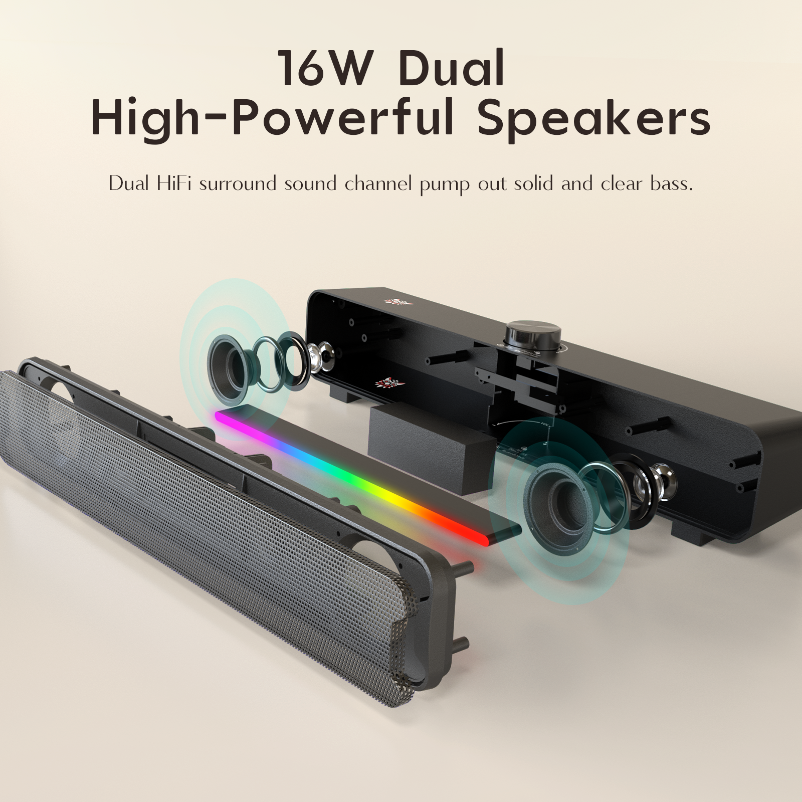 ONIKUMA L16 Bluetooth Speaker with RGB Lights - Powerful Portable Soundbar for PC, TV, Gaming & Home Theater | Perfect for Parties, Movies & Gaming Setup