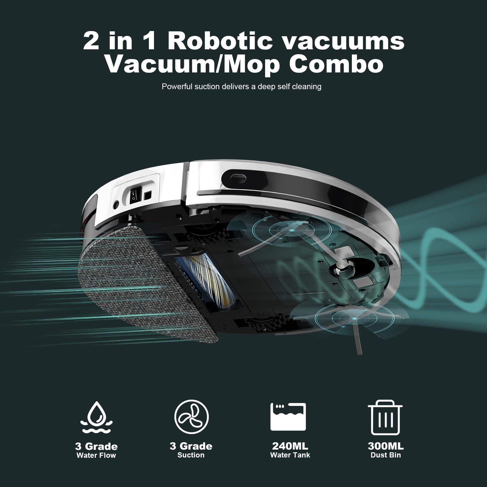 TECBOT S3 PRO Robot Vacuum and Mop with LiDAR Navigation - 4000Pa Strong Suction, 150min Runtime, Auto Recharge, WiFi/App/Alexa Control - Perfect for Hard Floors, Pet Hair, White - Ideal for Home Cleaning, Office Spaces & Pet Owners