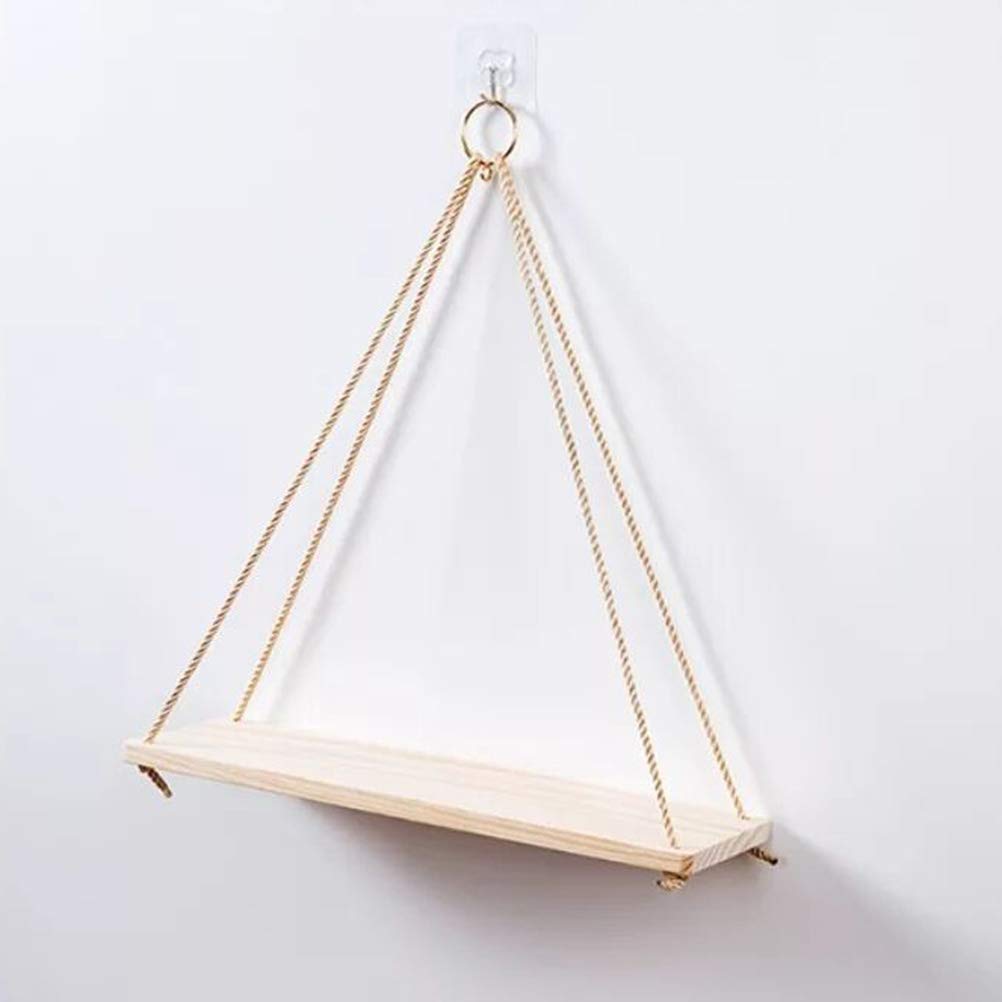 Hemoton 2-Pack Hanging Rope Shelf - Wooden Storage Basket & Sling Pot Holder for Kitchen, Bathroom, Bedroom Organization - Perfect for Plants, Towels, and Home Decor