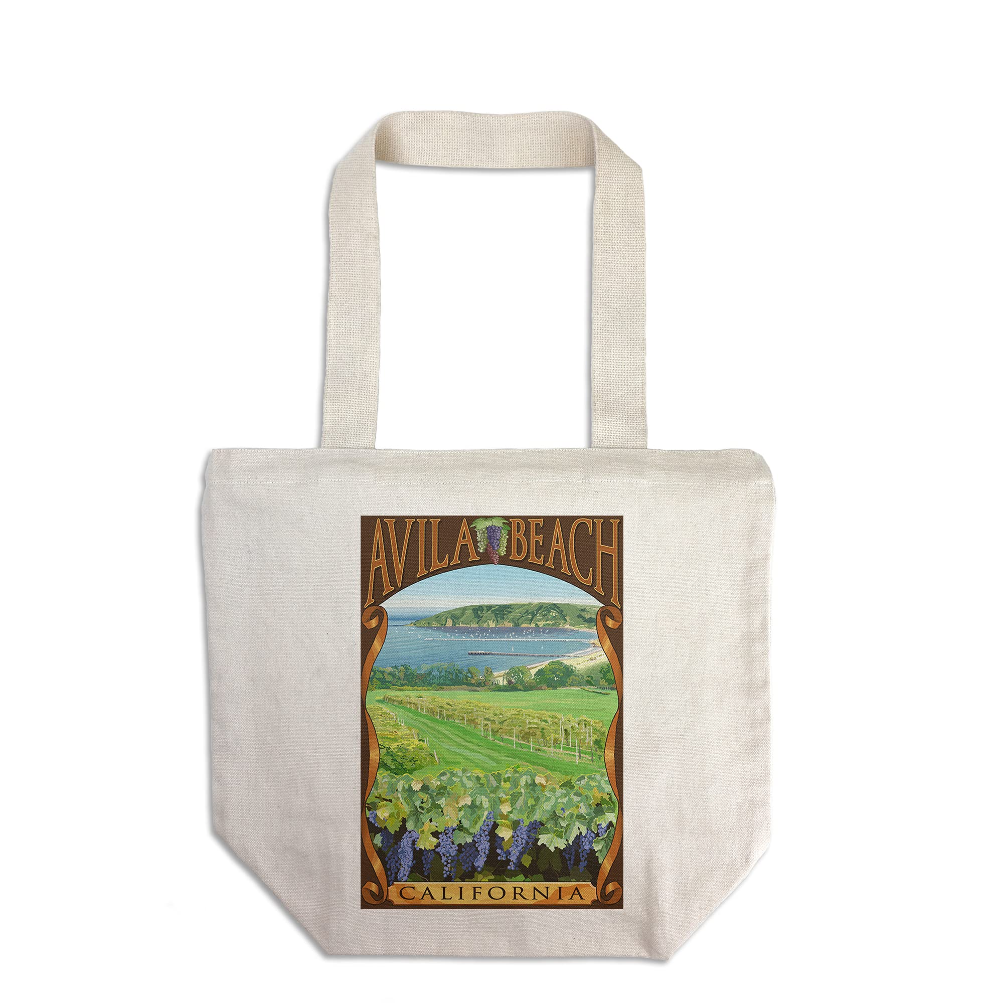 Lantern Press Avila Beach California Vineyard & Ocean Canvas Tote Bag - 100% Cotton Reusable Shopping Bag for Groceries, Beach Trips & Farmers Market